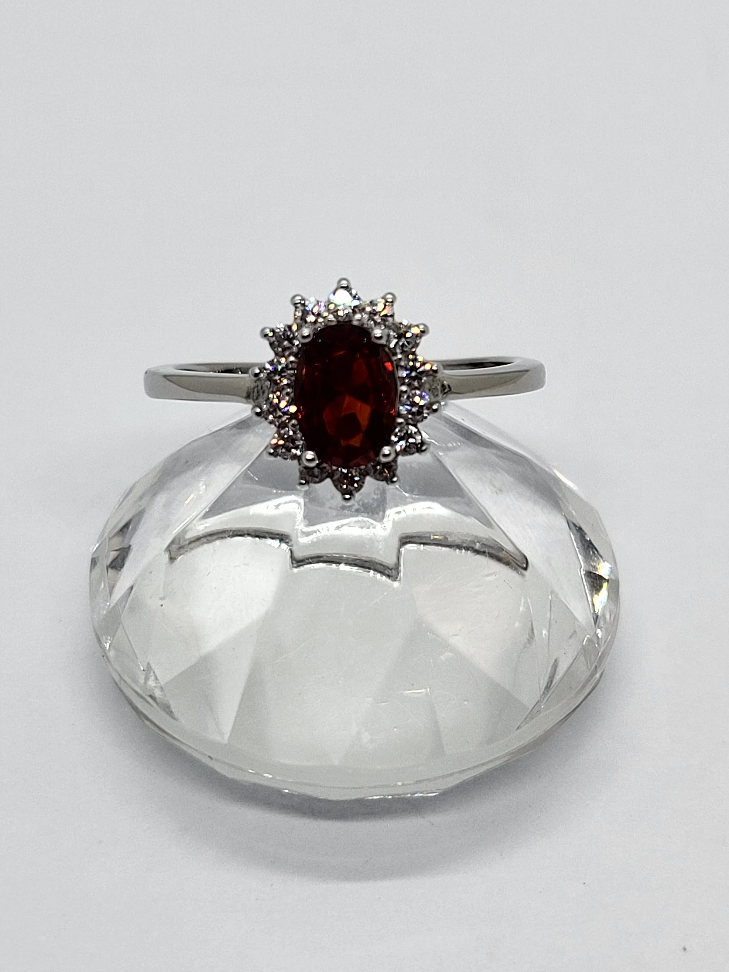 Silver Garnet CZ Cluster Ring