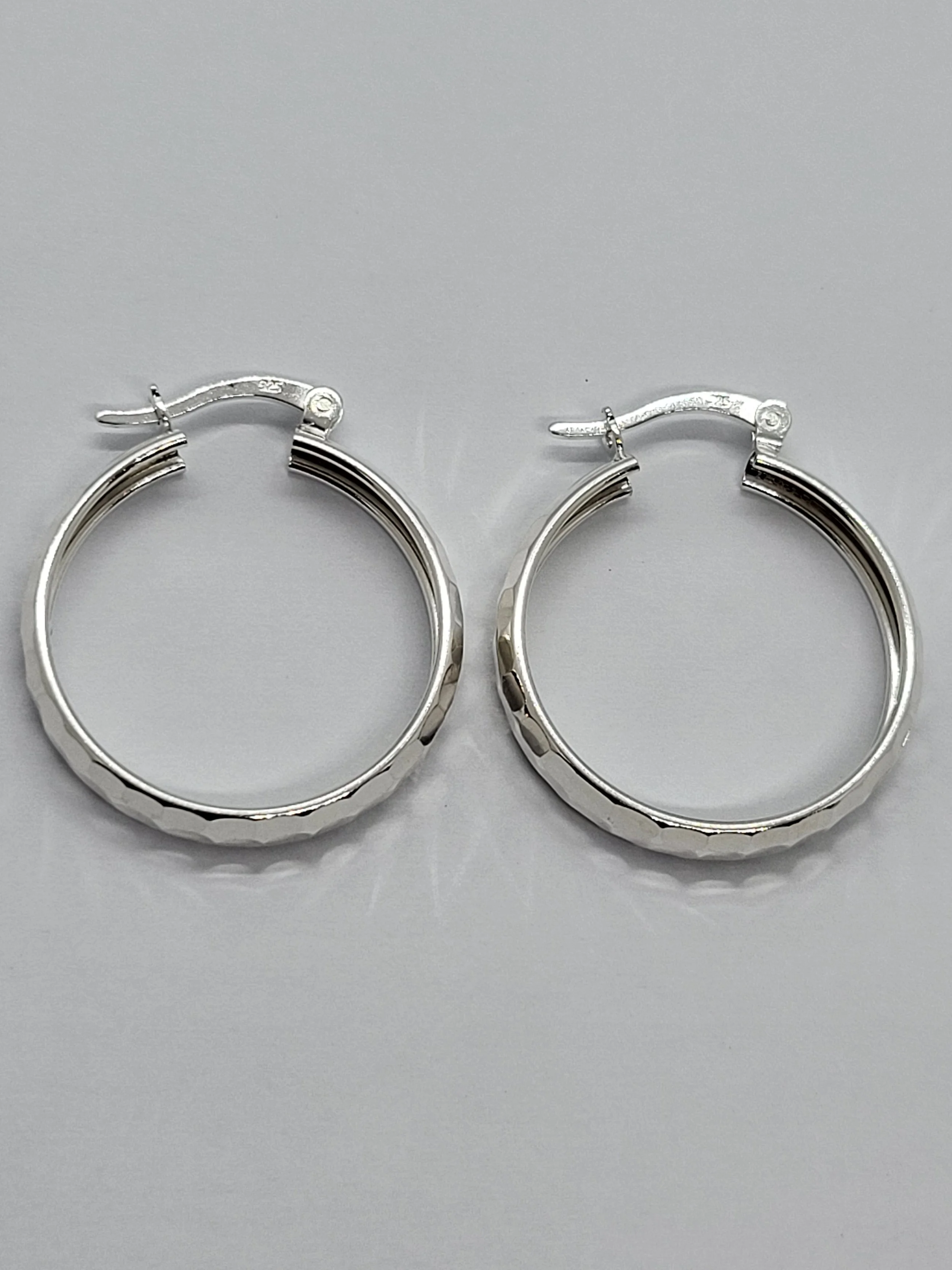 Silver Faceted Hoop Earrings