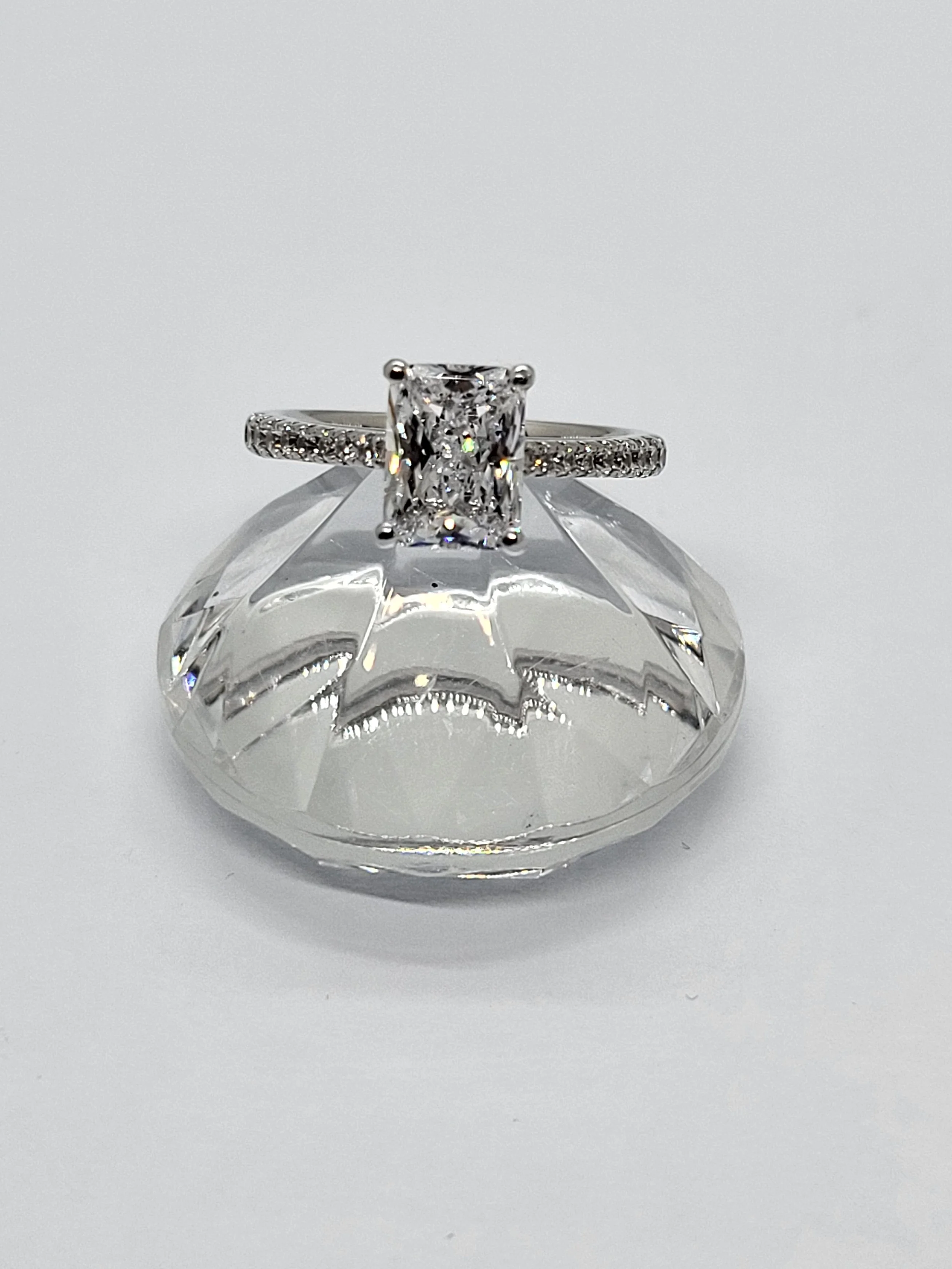 Silver Emerald Cut CZ Ring