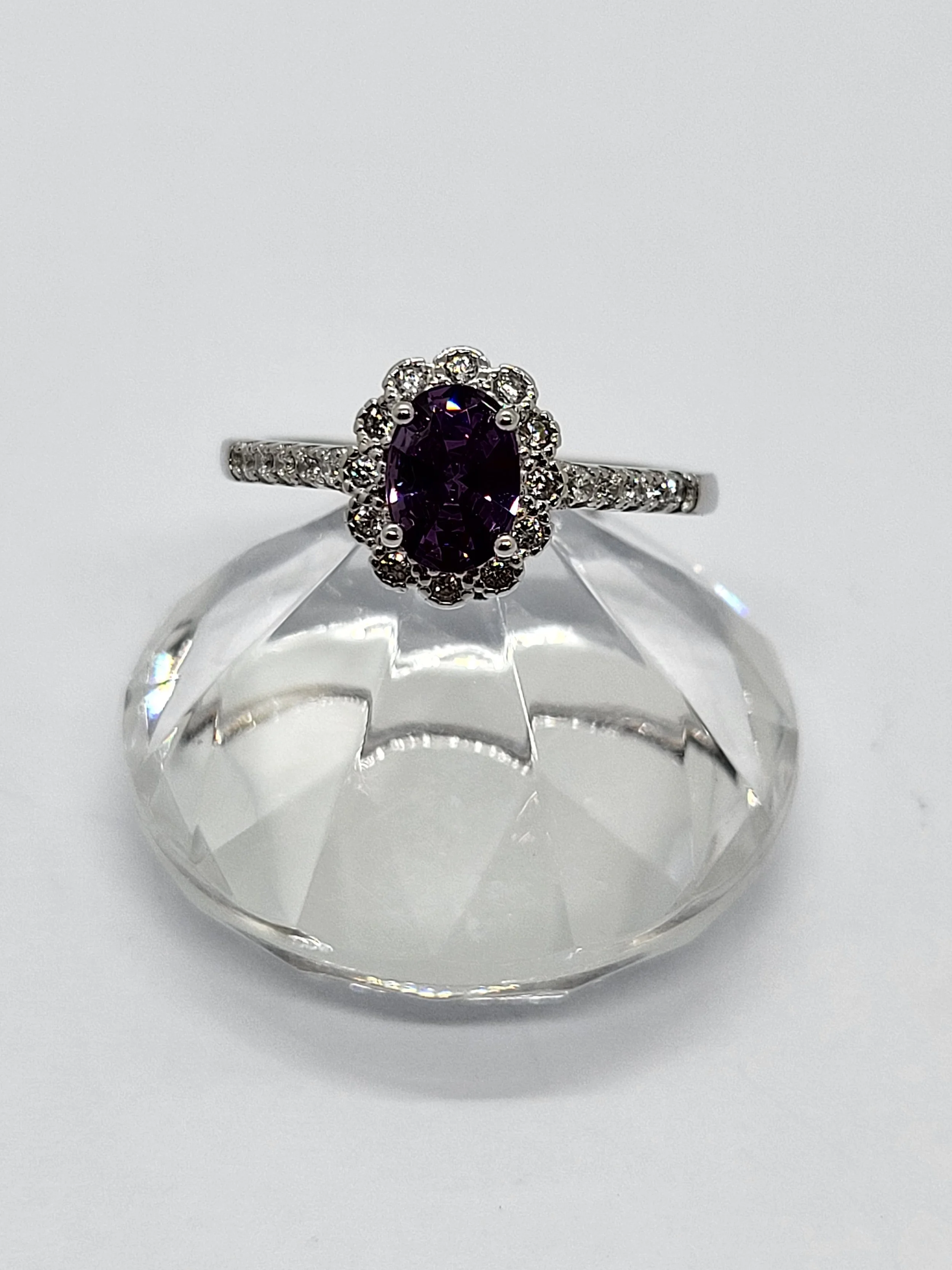 Silver Purple CZ Halo Ring