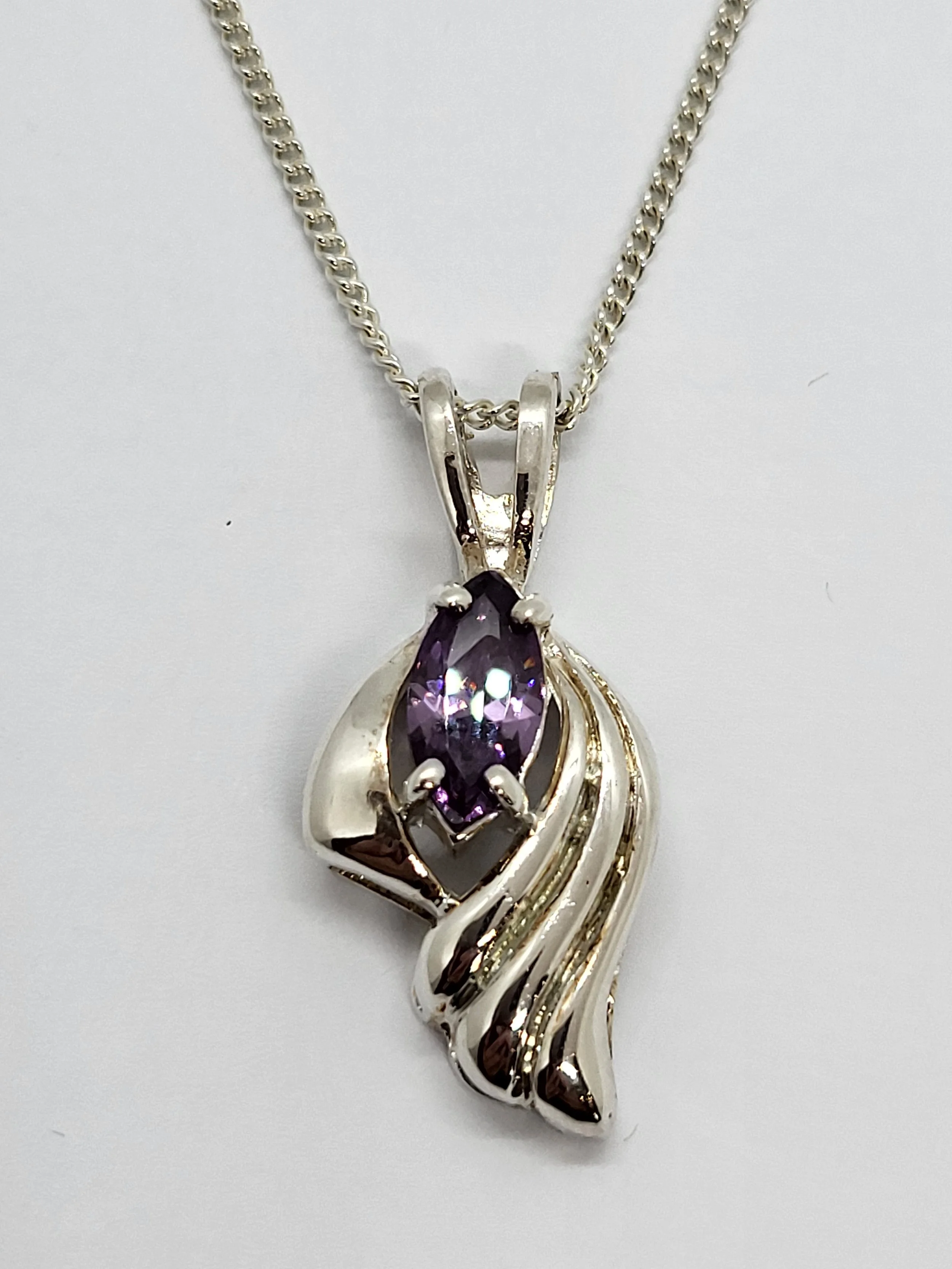 Silver Purple CZ Pendant & Chain