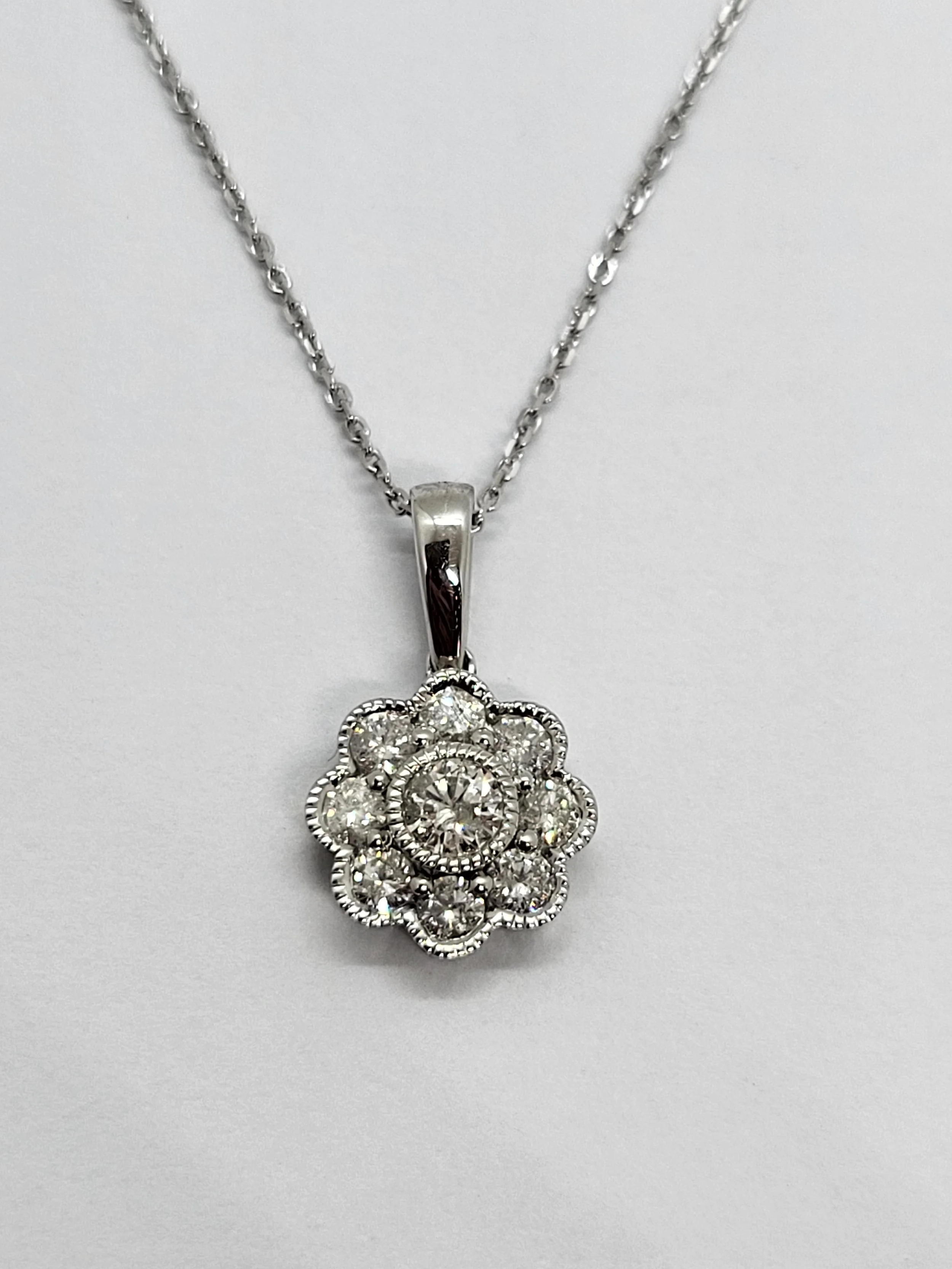 Diamond Flower Cluster Pendant & Chain