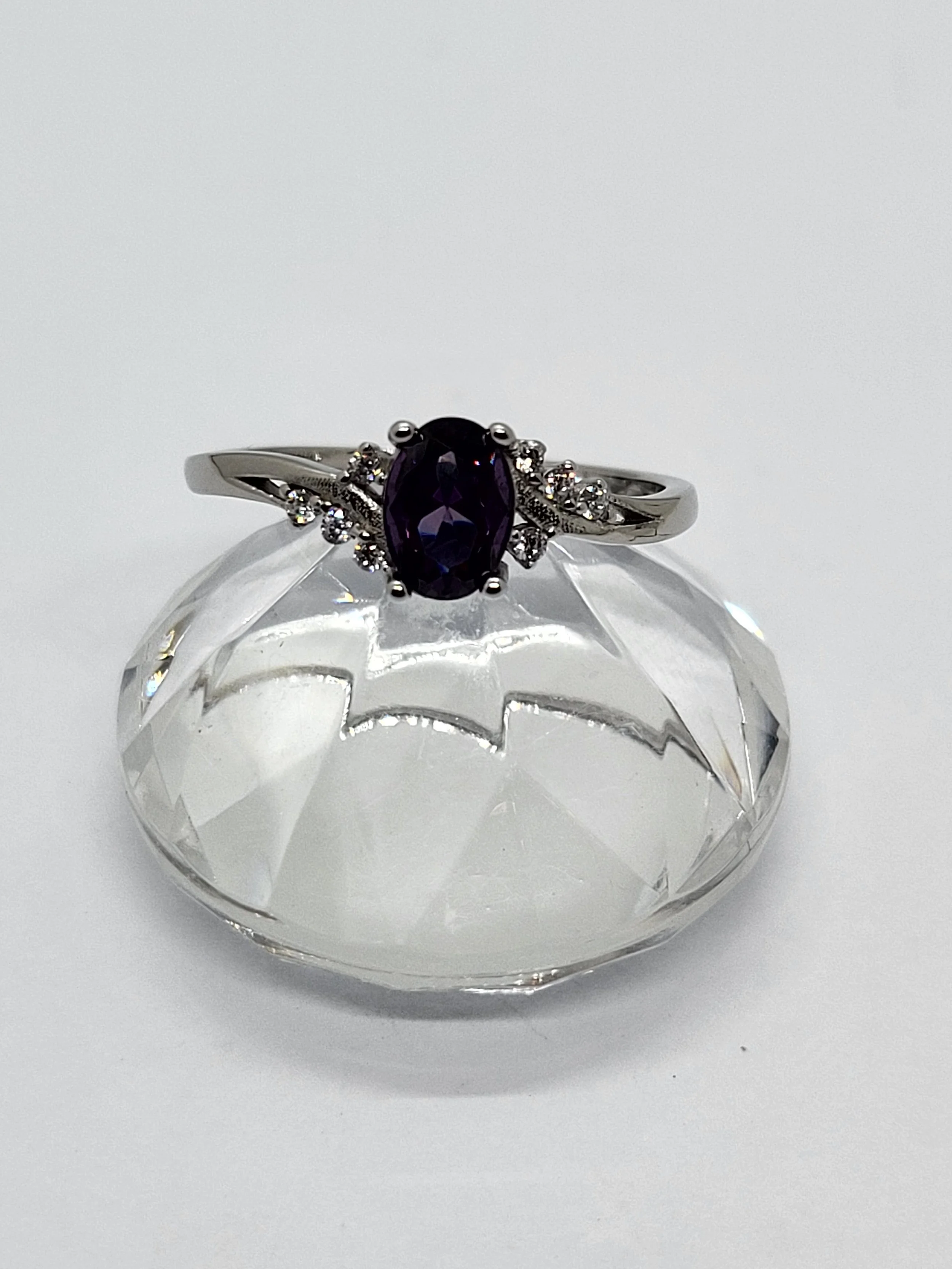 Silver Purple CZ Ring