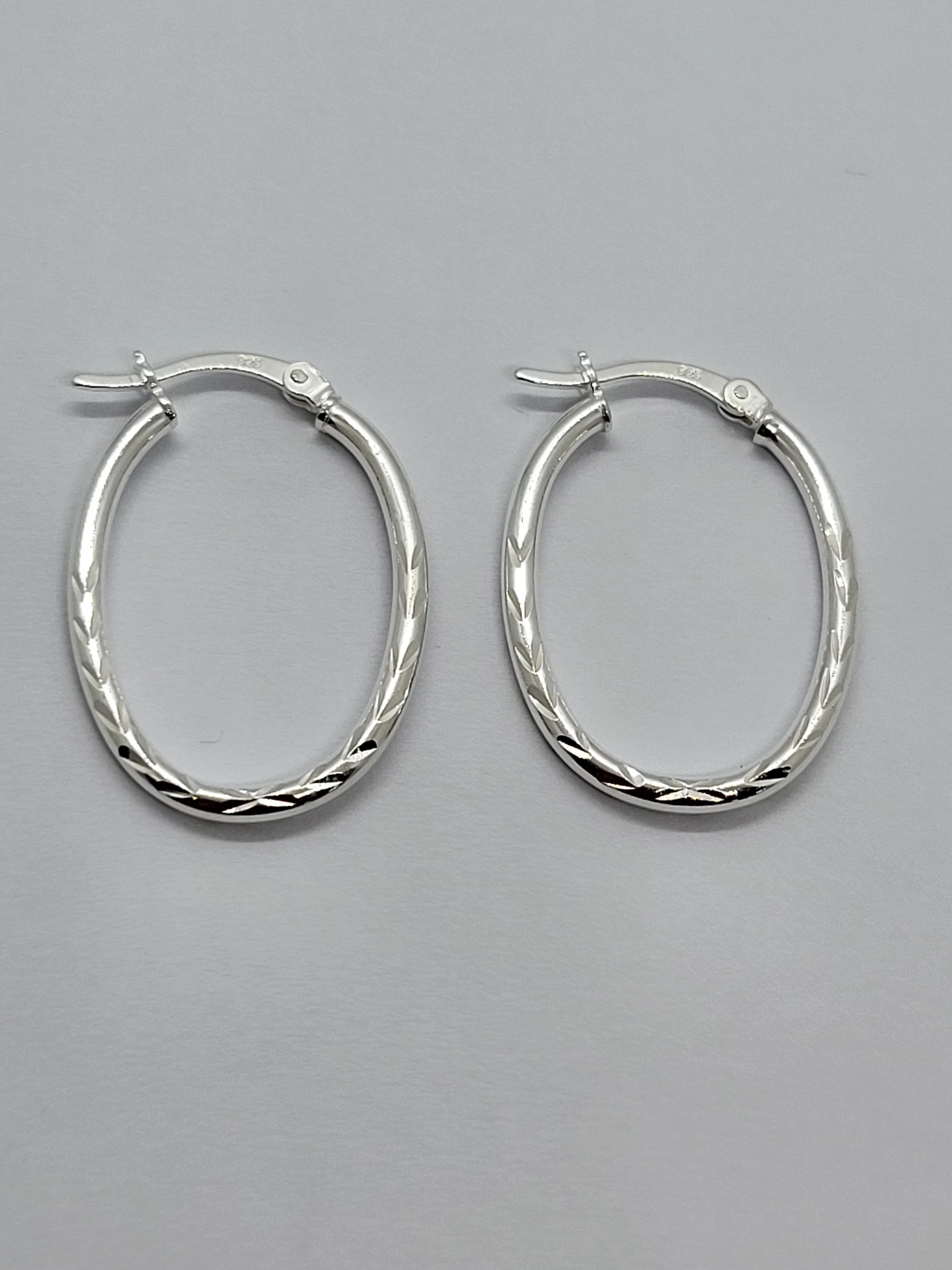 Silver Faced Oval Hoop Earrings
