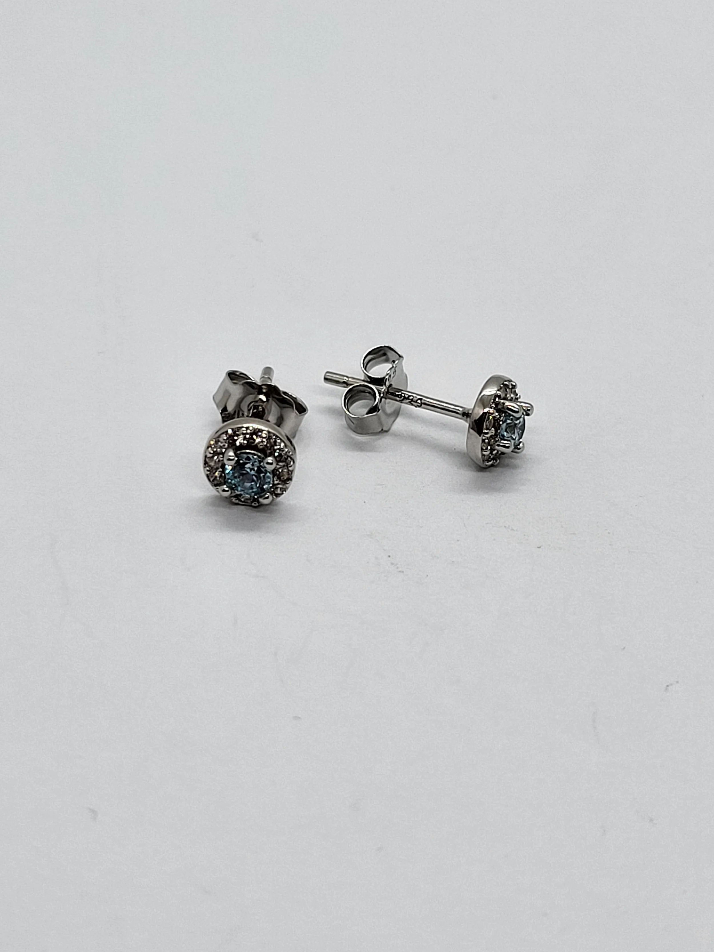 Silver Aqua CZ Stud Earrings