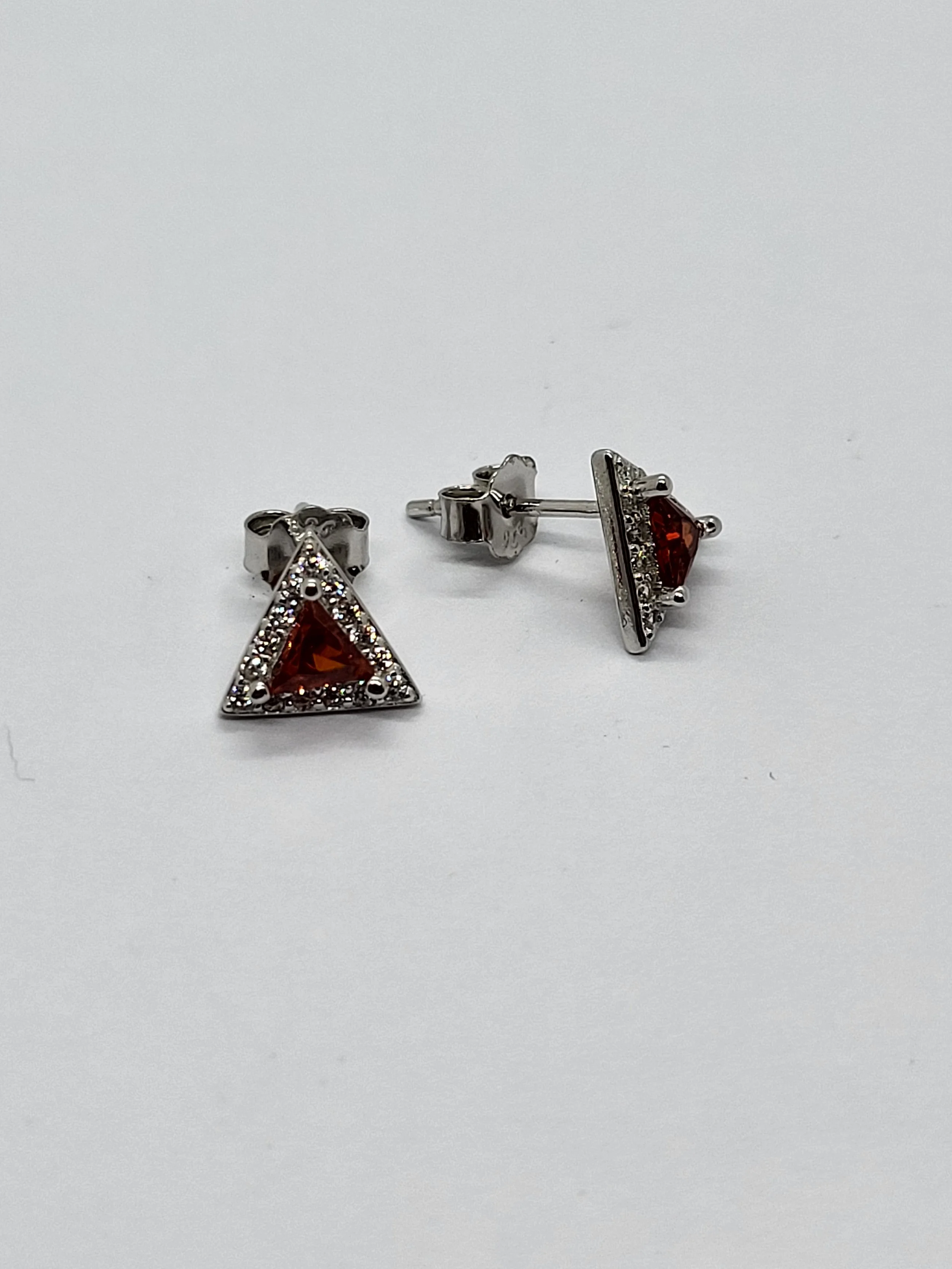 Silver Garnet CZ Stud Earrings