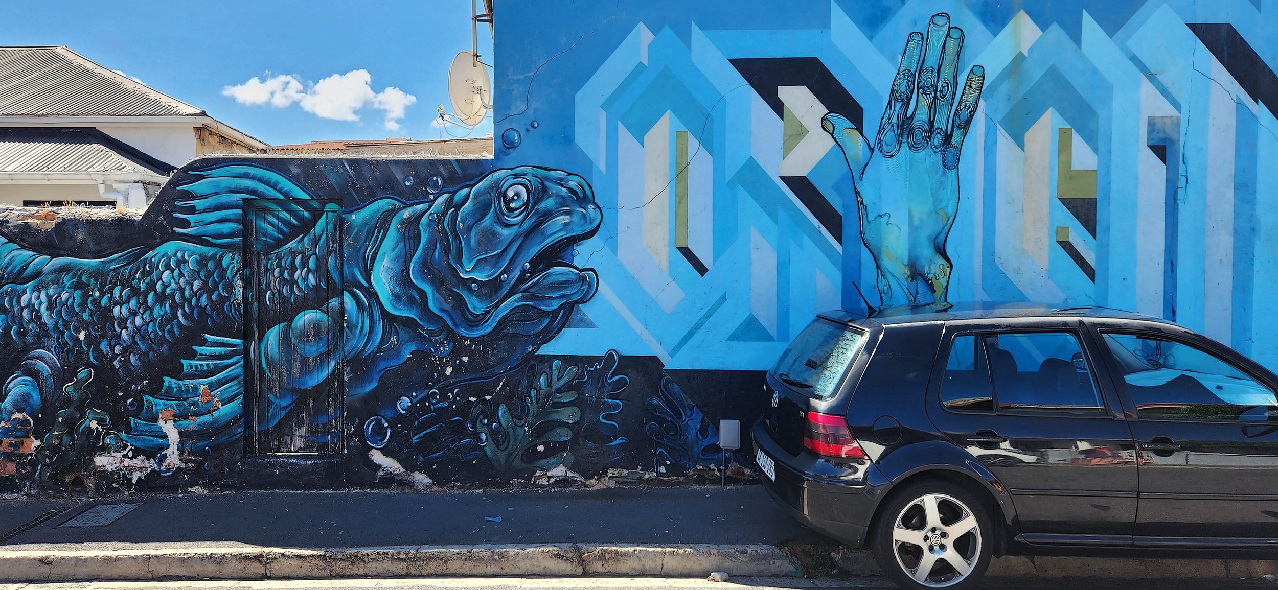 "Origine" (detail), a collaboration by Silex/Orion/Mak1One (aka Maxwell Southgate), respectively a French collective, an Italian artist, and a South African artist, Salt River