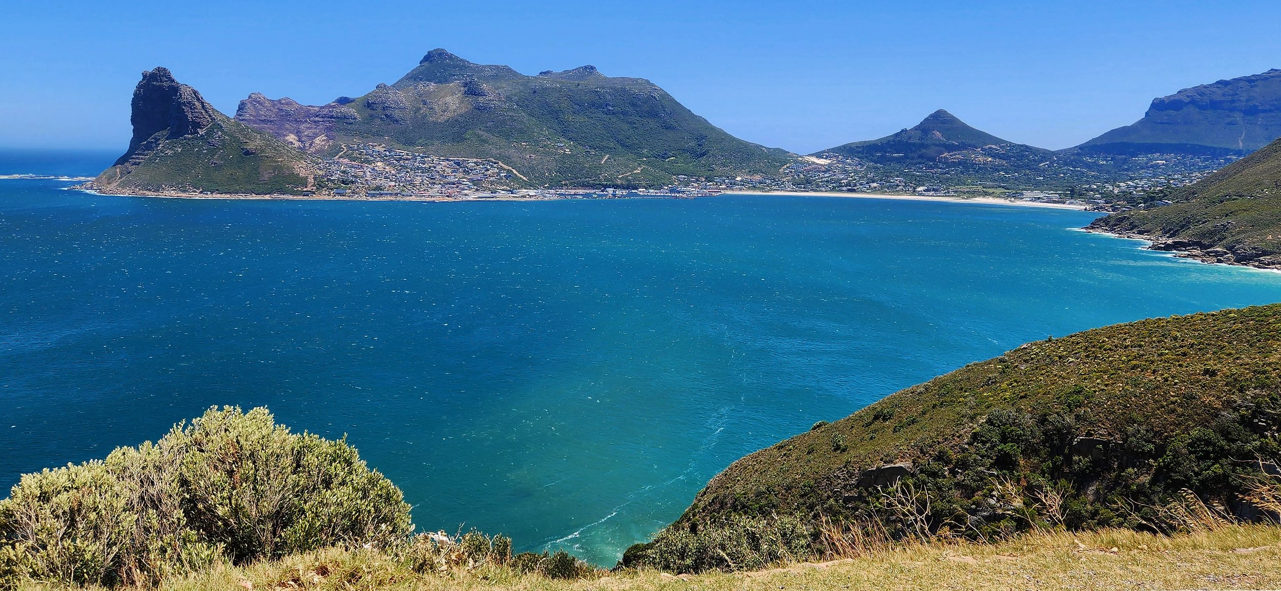 Hout Bay, looking west toward the harbor, the Sentinel, and Hangberg