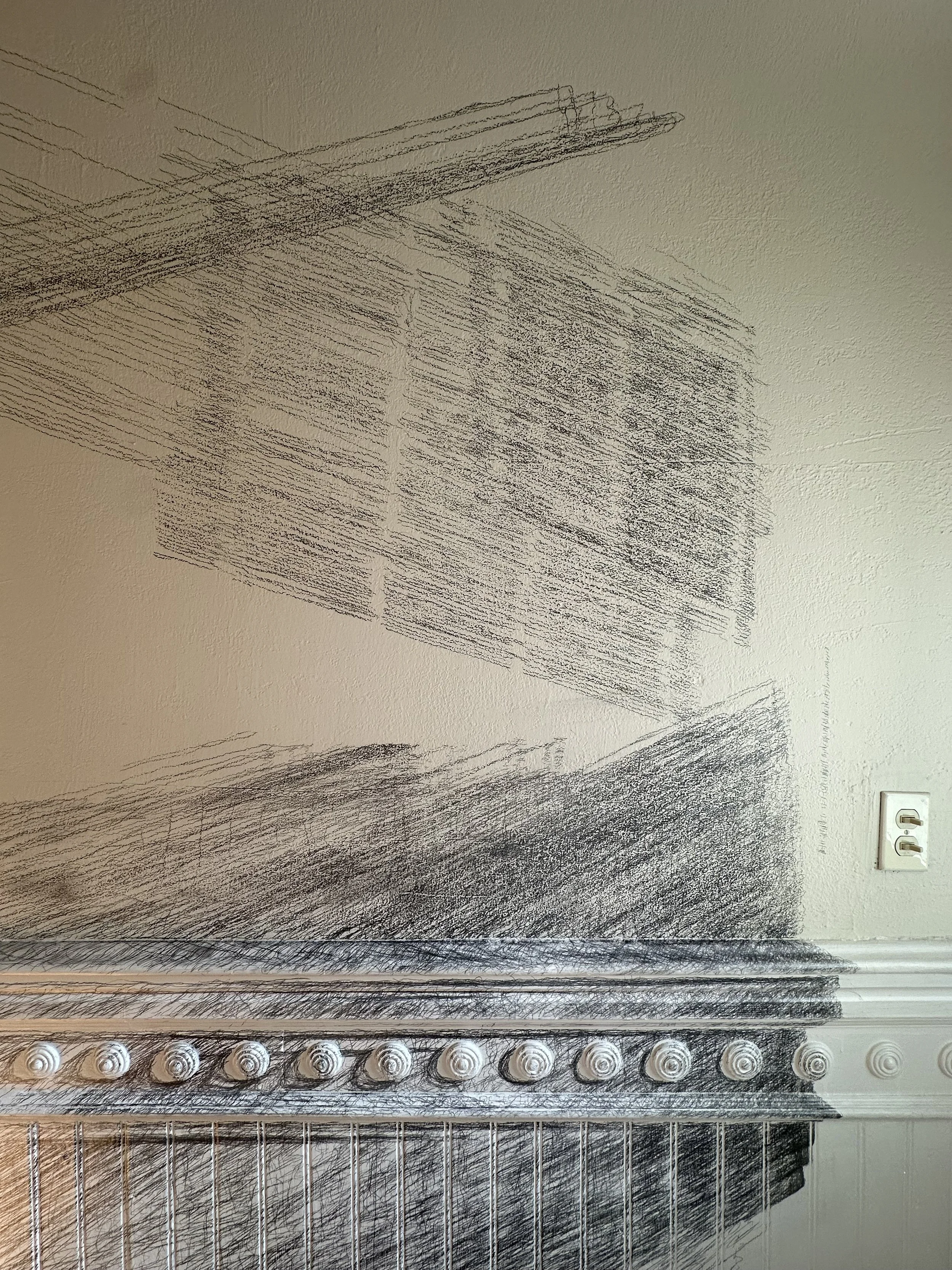 I close my eyes - Only for a moment - And the moment's gone, 2025, Graphite on architectural surfaces, Dimensions variable