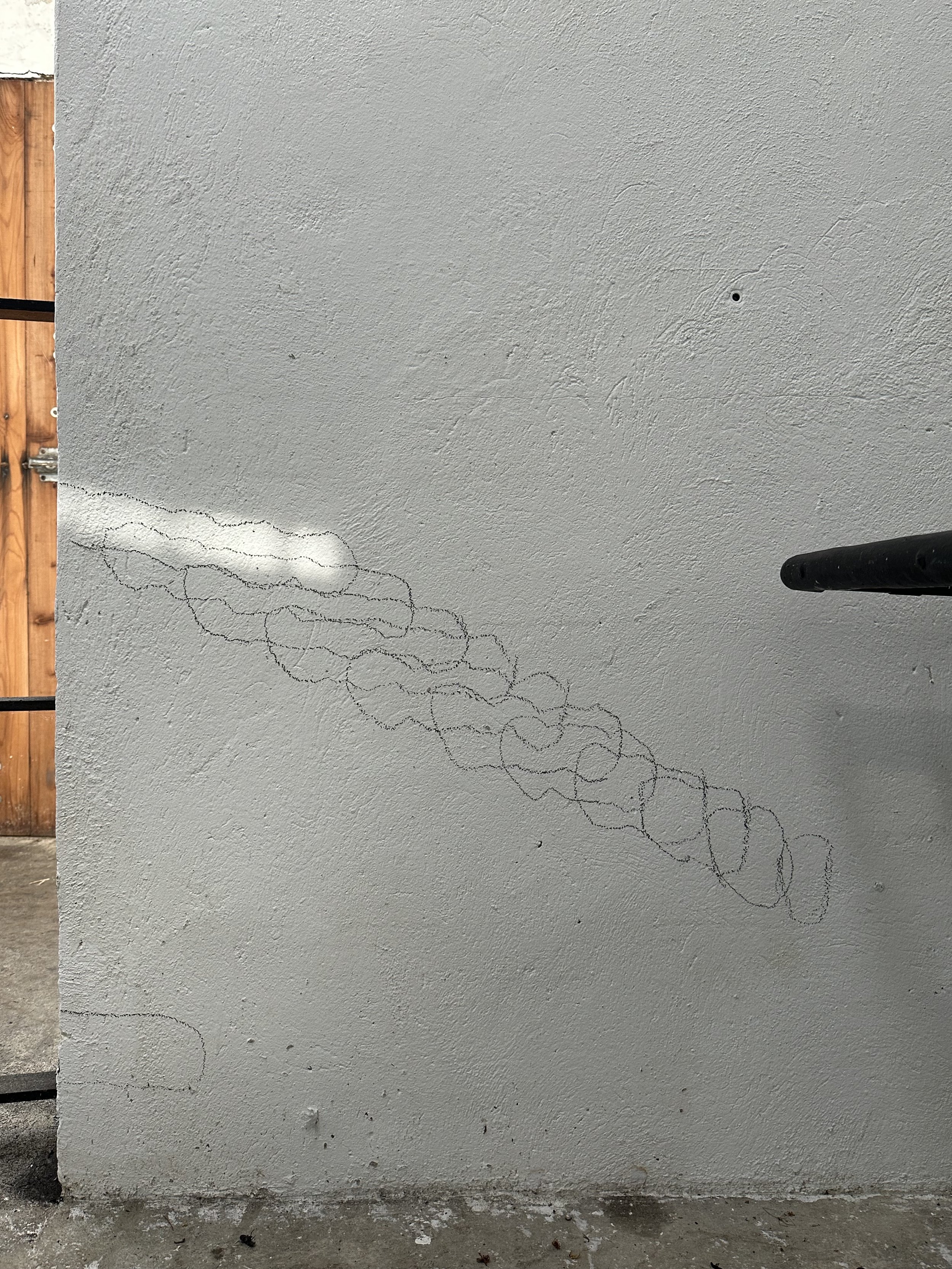 Holding On to Something Gone, 2026, Graphite on walls, sun, Dimensions variable