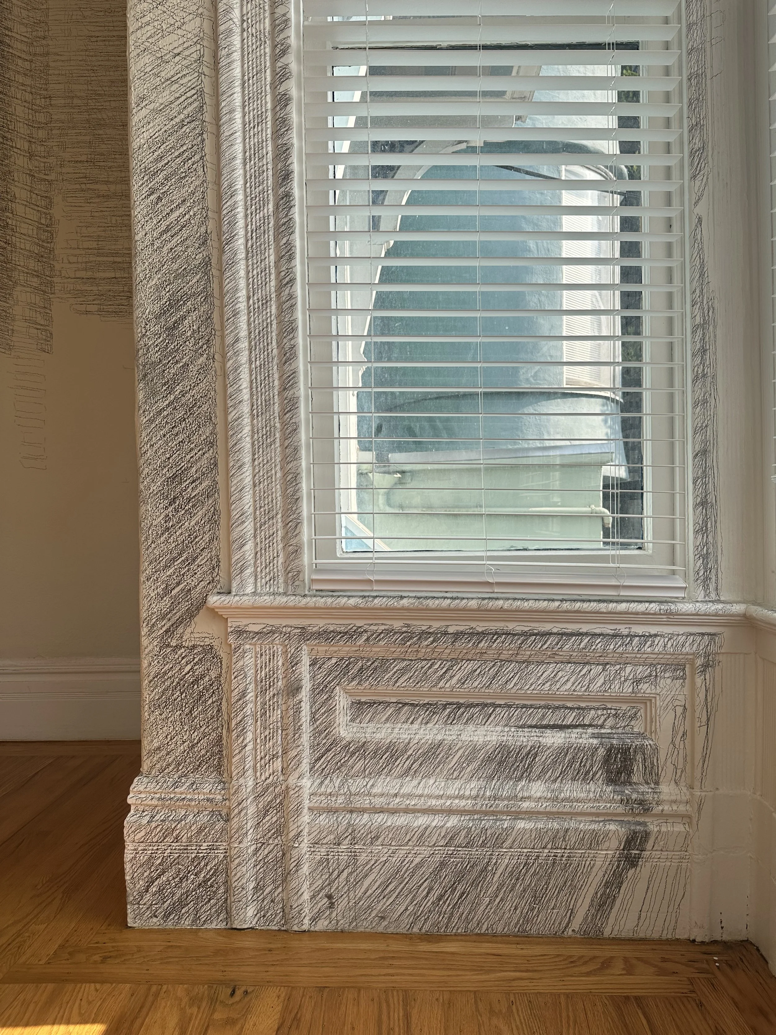 I close my eyes - Only for a moment - And the moment's gone, 2025, Graphite on architectural surfaces, Dimensions variable