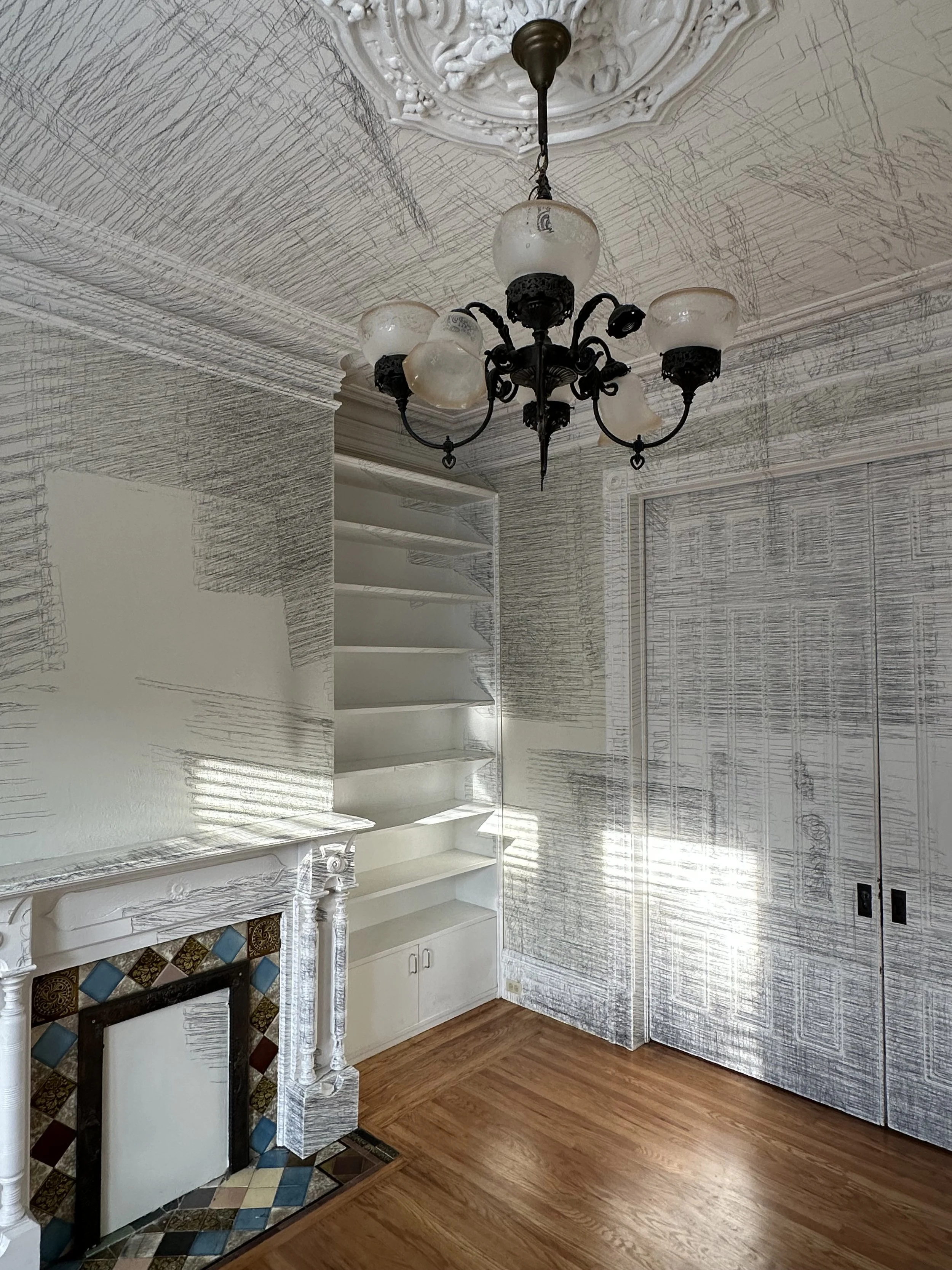 I close my eyes - Only for a moment - And the moment's gone, 2025, Graphite on architectural surfaces, Dimensions variable