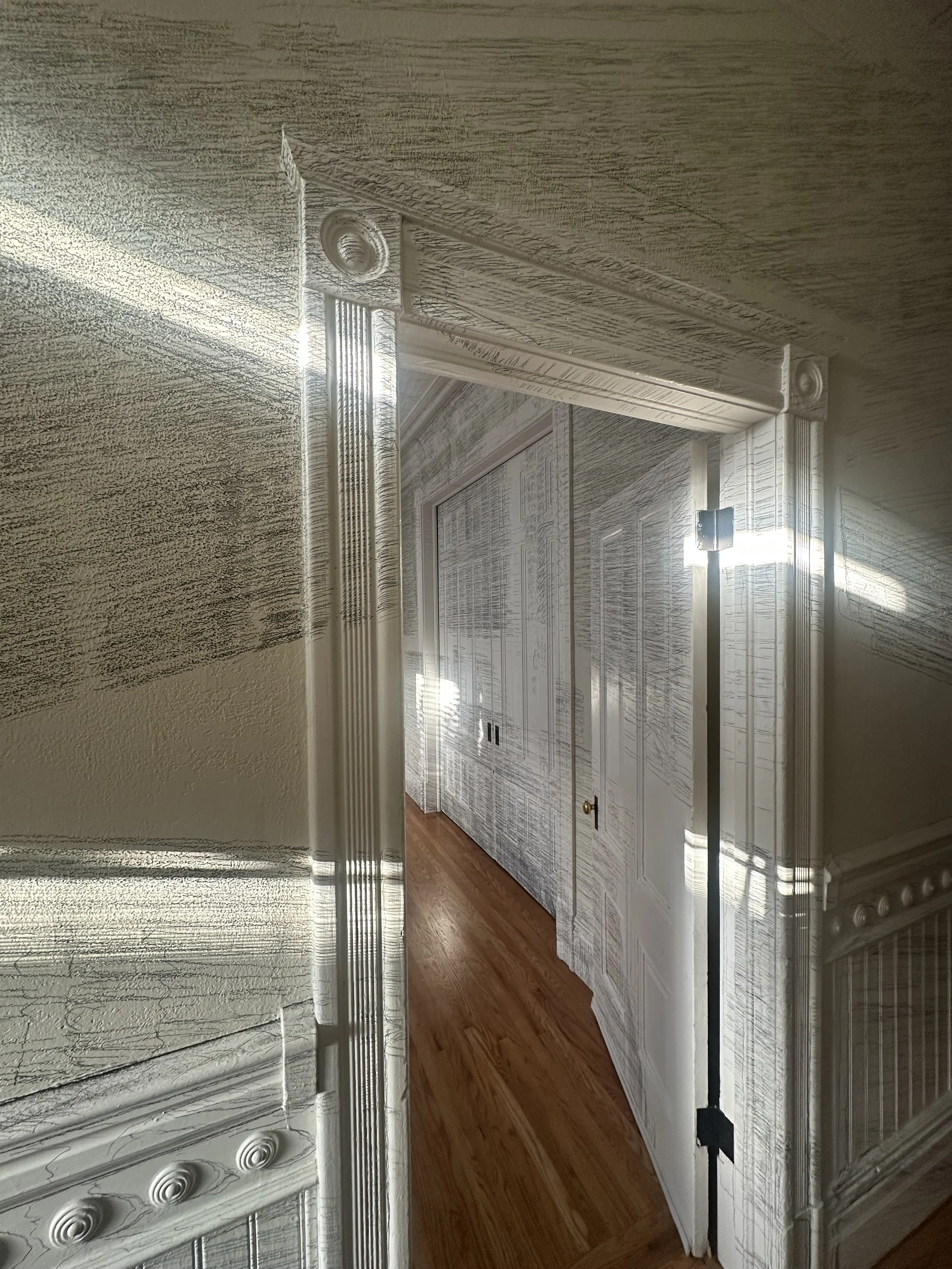 I close my eyes - Only for a moment - And the moment's gone, 2025, Graphite on architectural surfaces, Dimensions variable