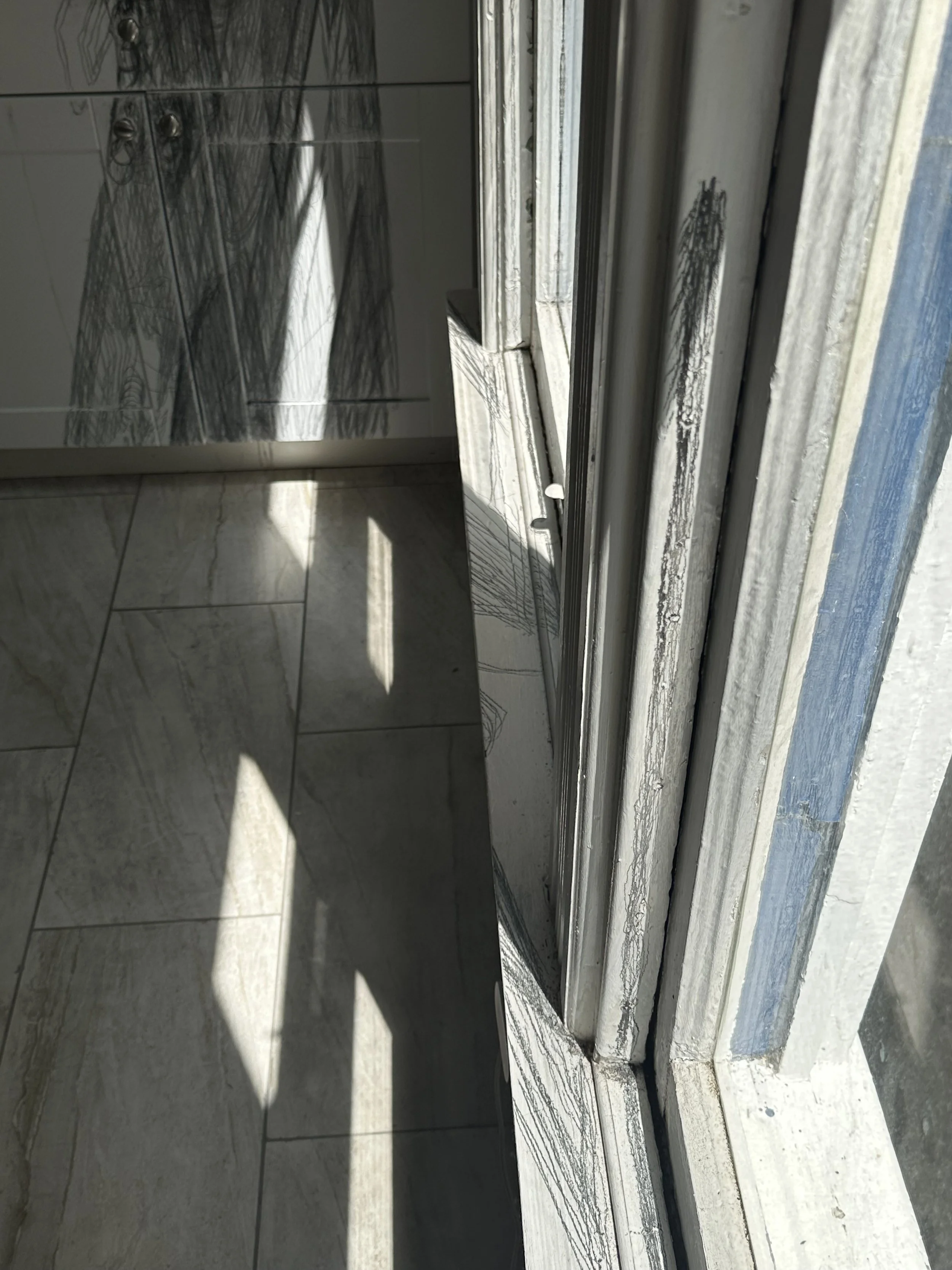 I close my eyes - Only for a moment - And the moment's gone, 2025, Graphite on architectural surfaces, Dimensions variable