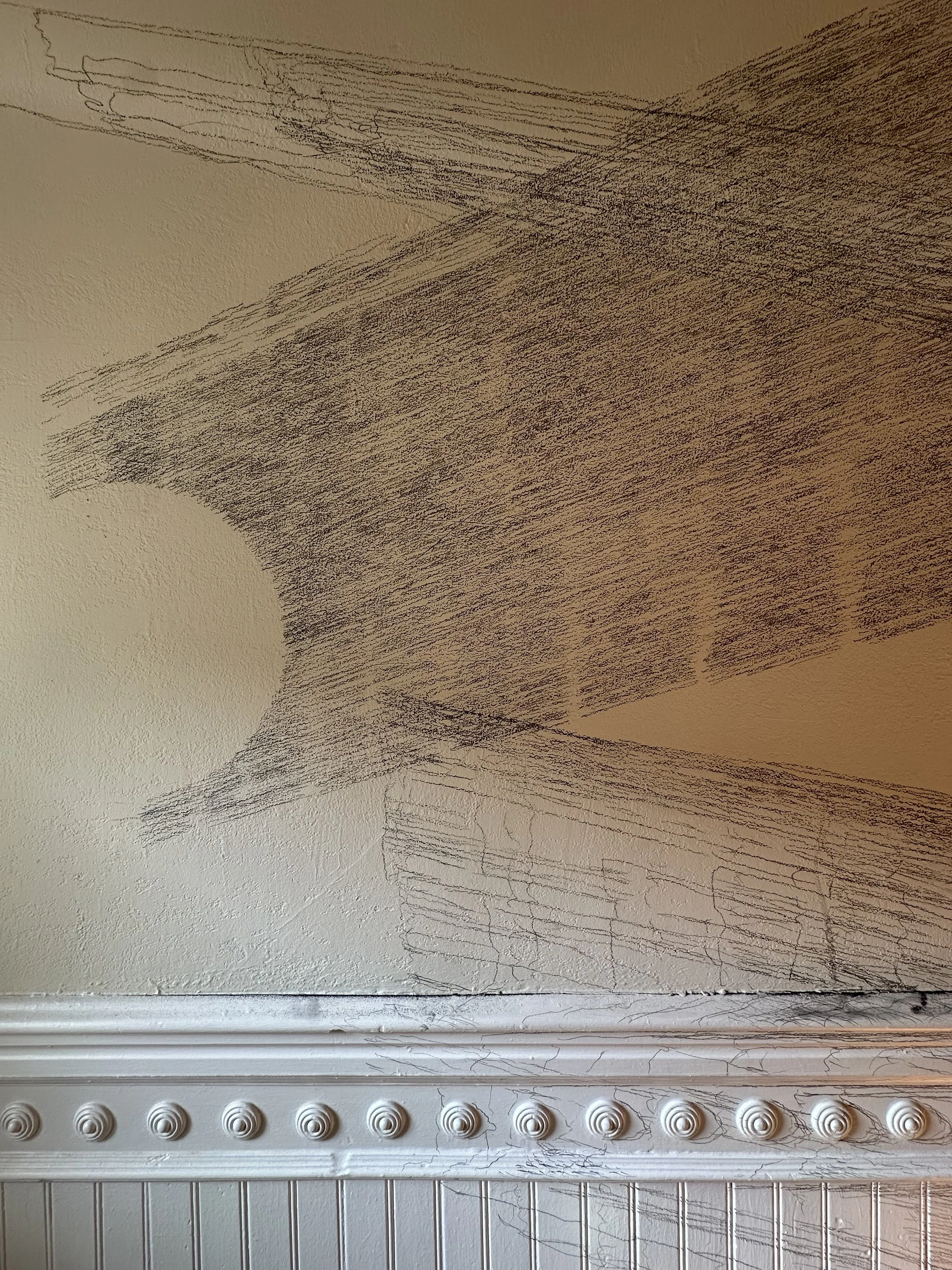 I close my eyes - Only for a moment - And the moment's gone, 2025, Graphite on architectural surfaces, Dimensions variable