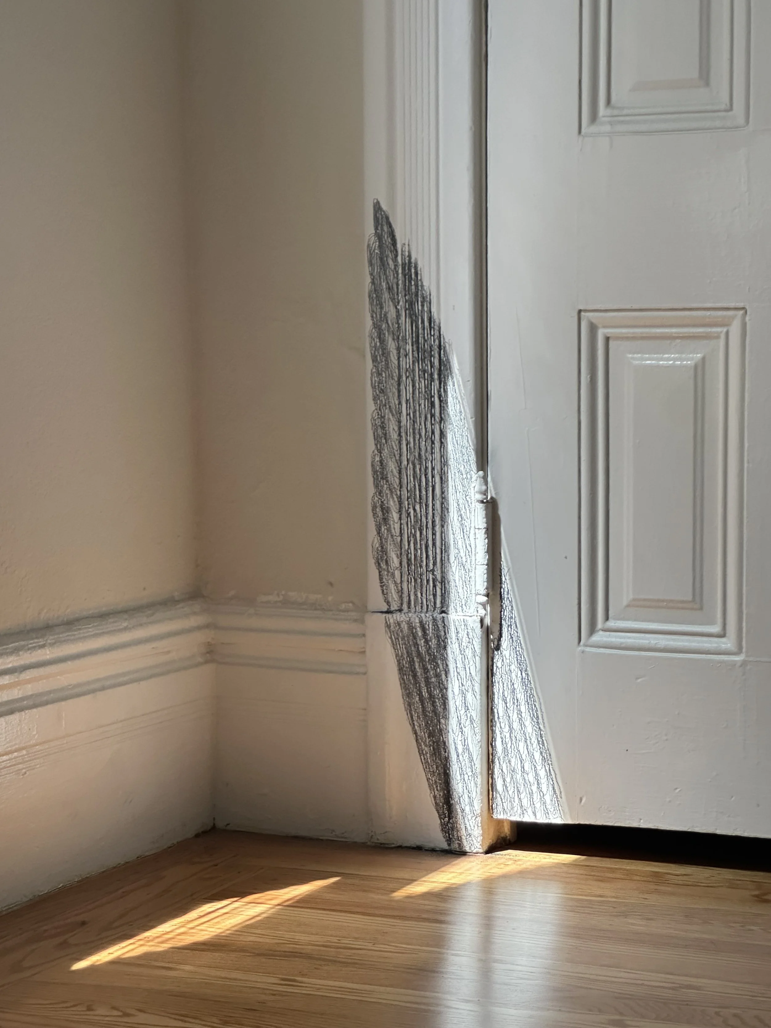 I close my eyes - Only for a moment - And the moment's gone, 2025, Graphite on architectural surfaces, Dimensions variable