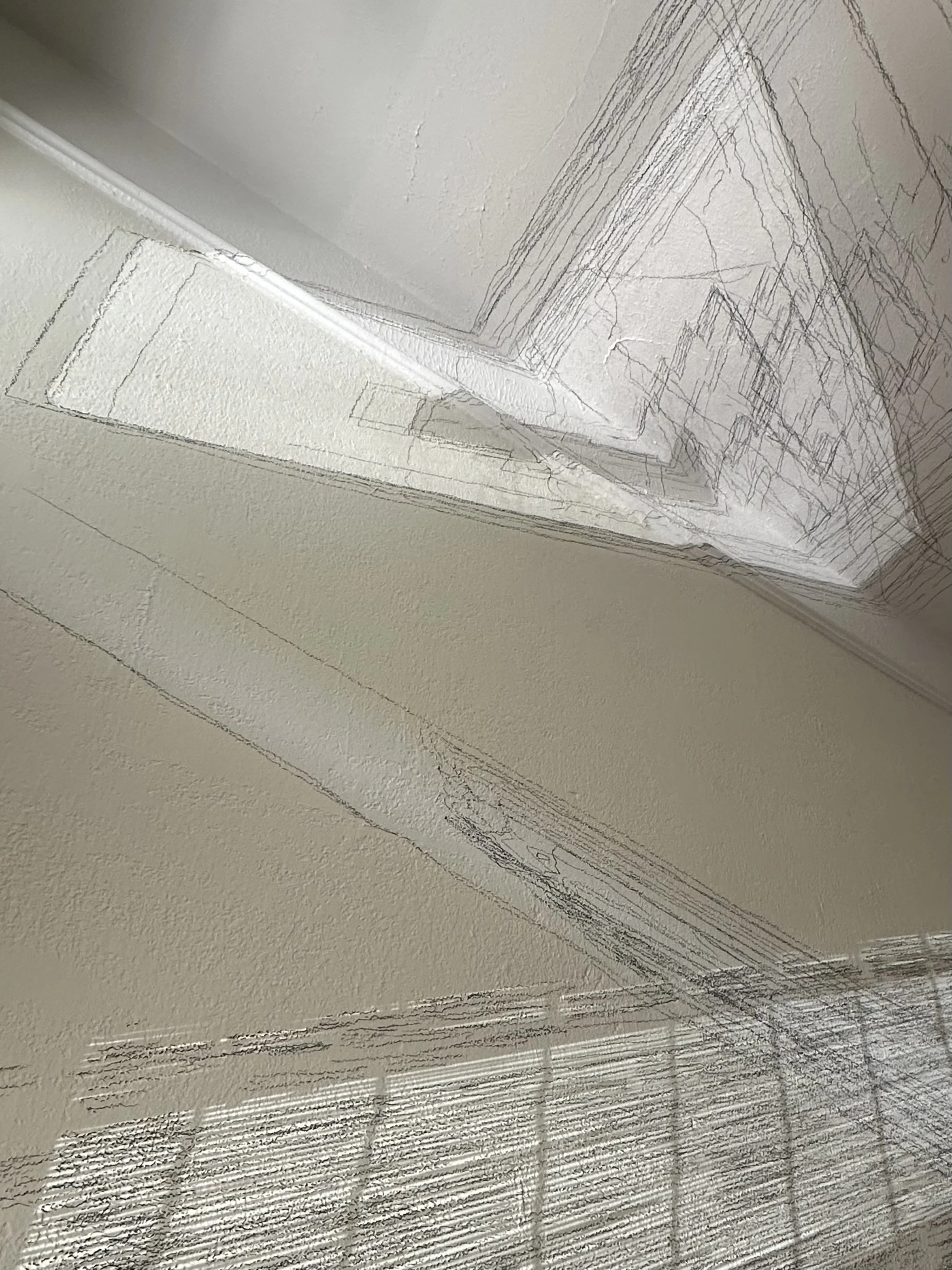 I close my eyes - Only for a moment - And the moment's gone, 2025, Graphite on architectural surfaces, Dimensions variable