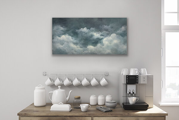 "Recollection" cloud painting in kitchen