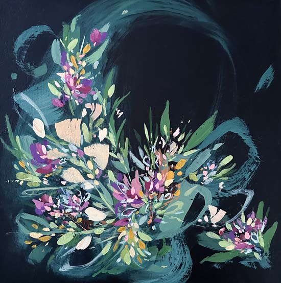 'MIDNIGHT GARDEN Framed Floral Painting