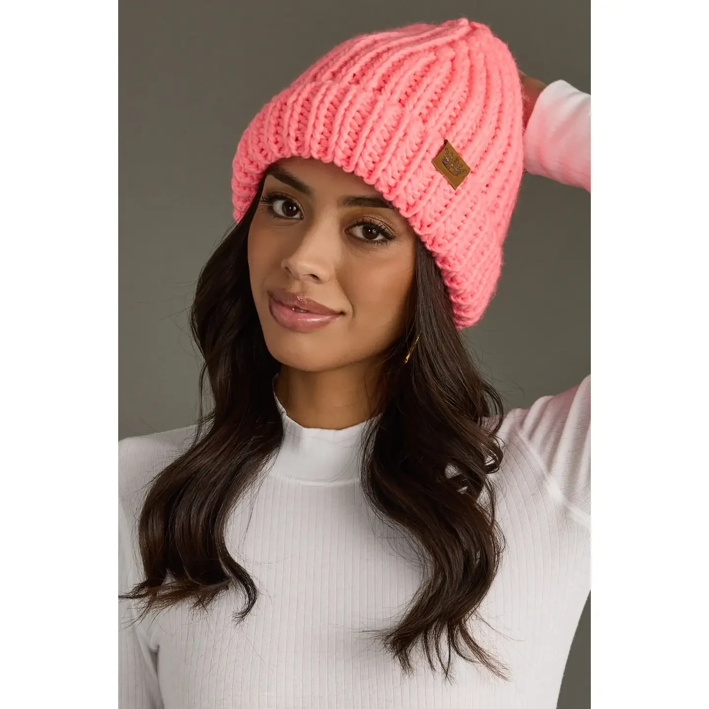 Bright Coral Chunky Knit Beanie