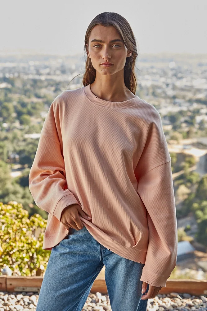 The Audrey Ribbed Top ~ Peach Blush