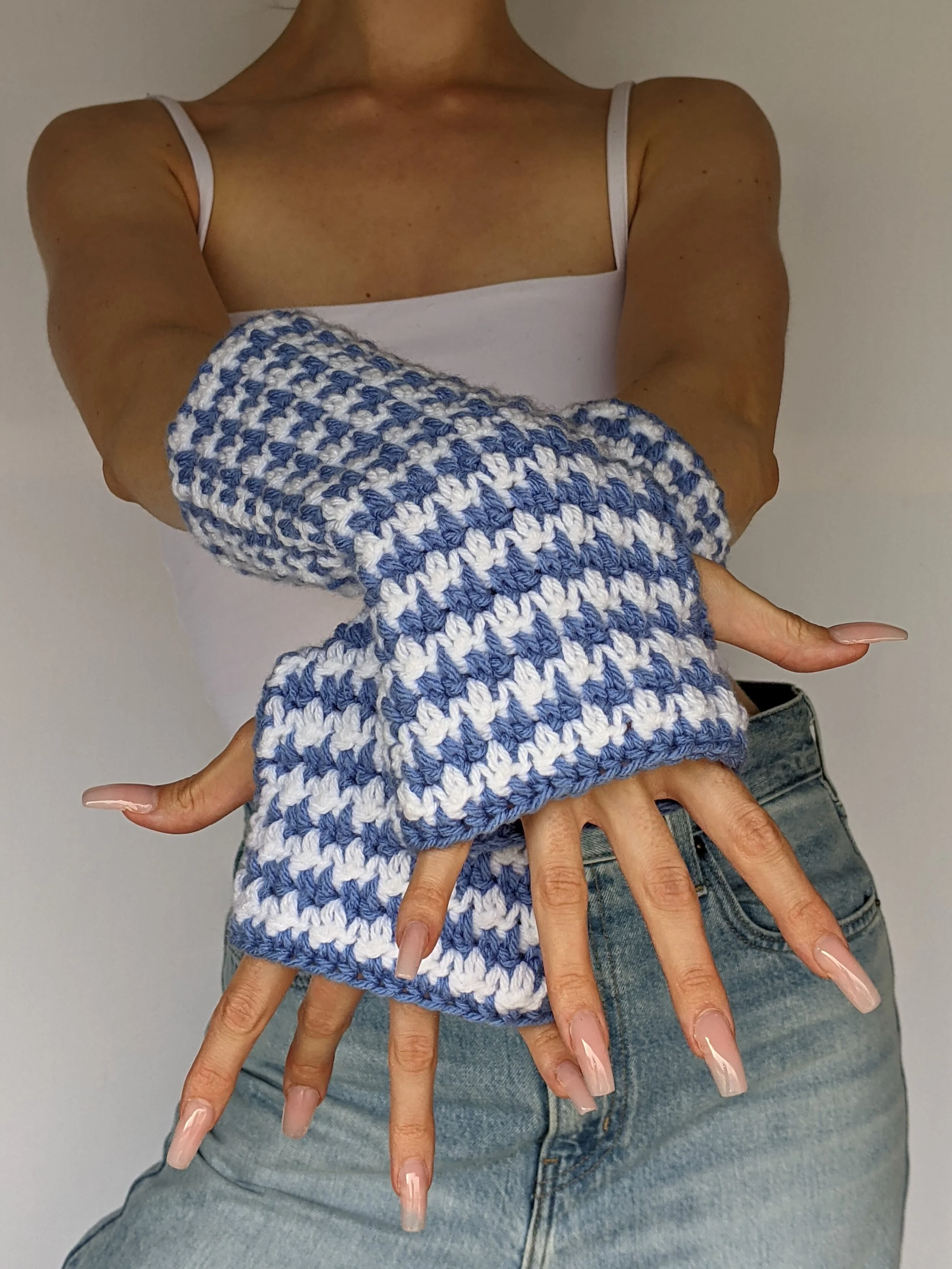 houndstooth stitch fingerless gloves crochet pattern