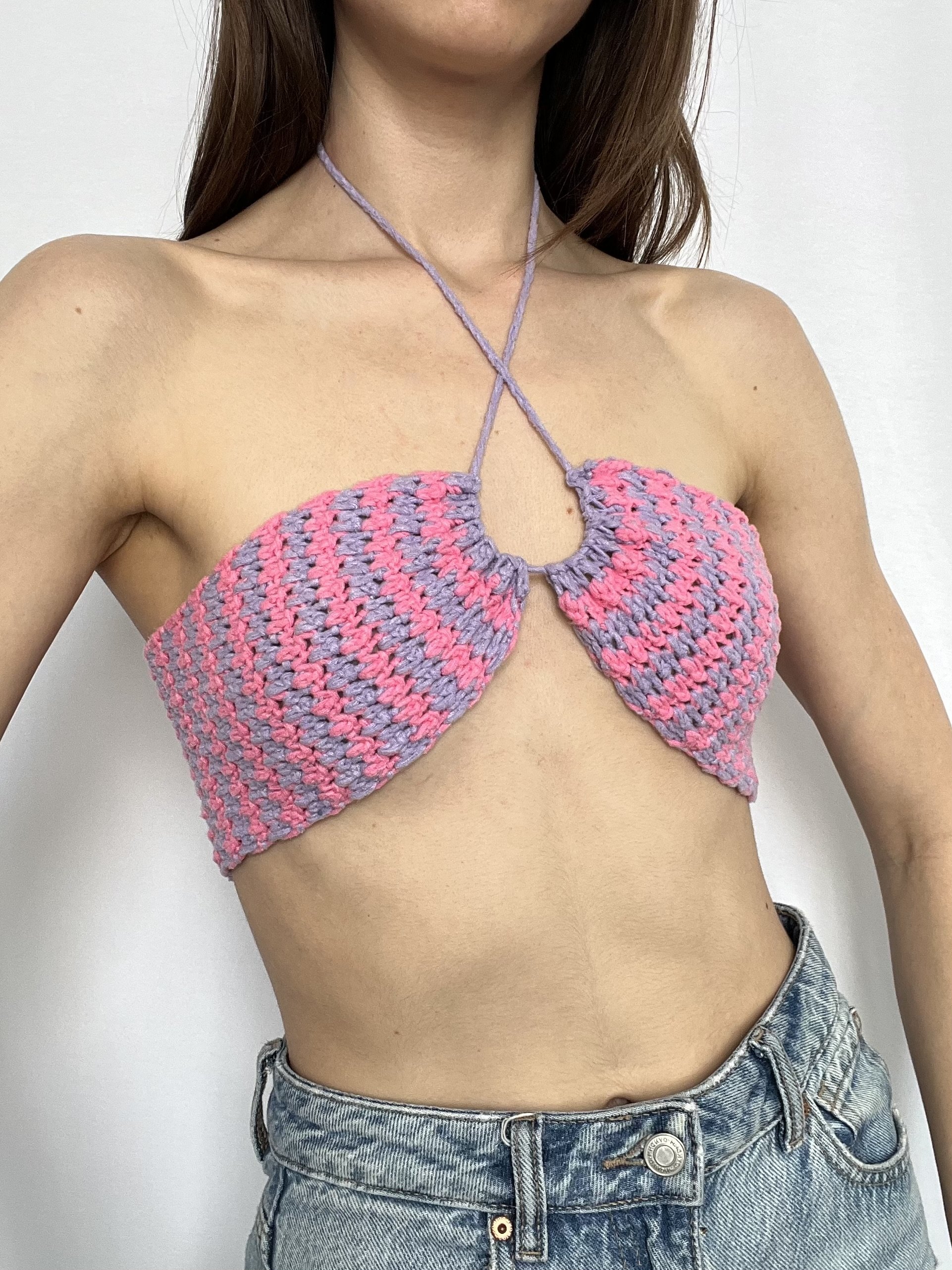 pink & purple houndstooth bandeau top