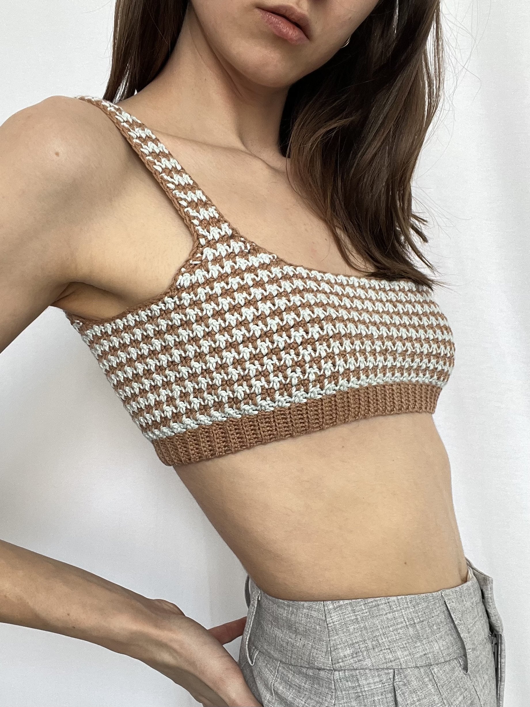 houndstooth stitch crop top bra crochet pattern