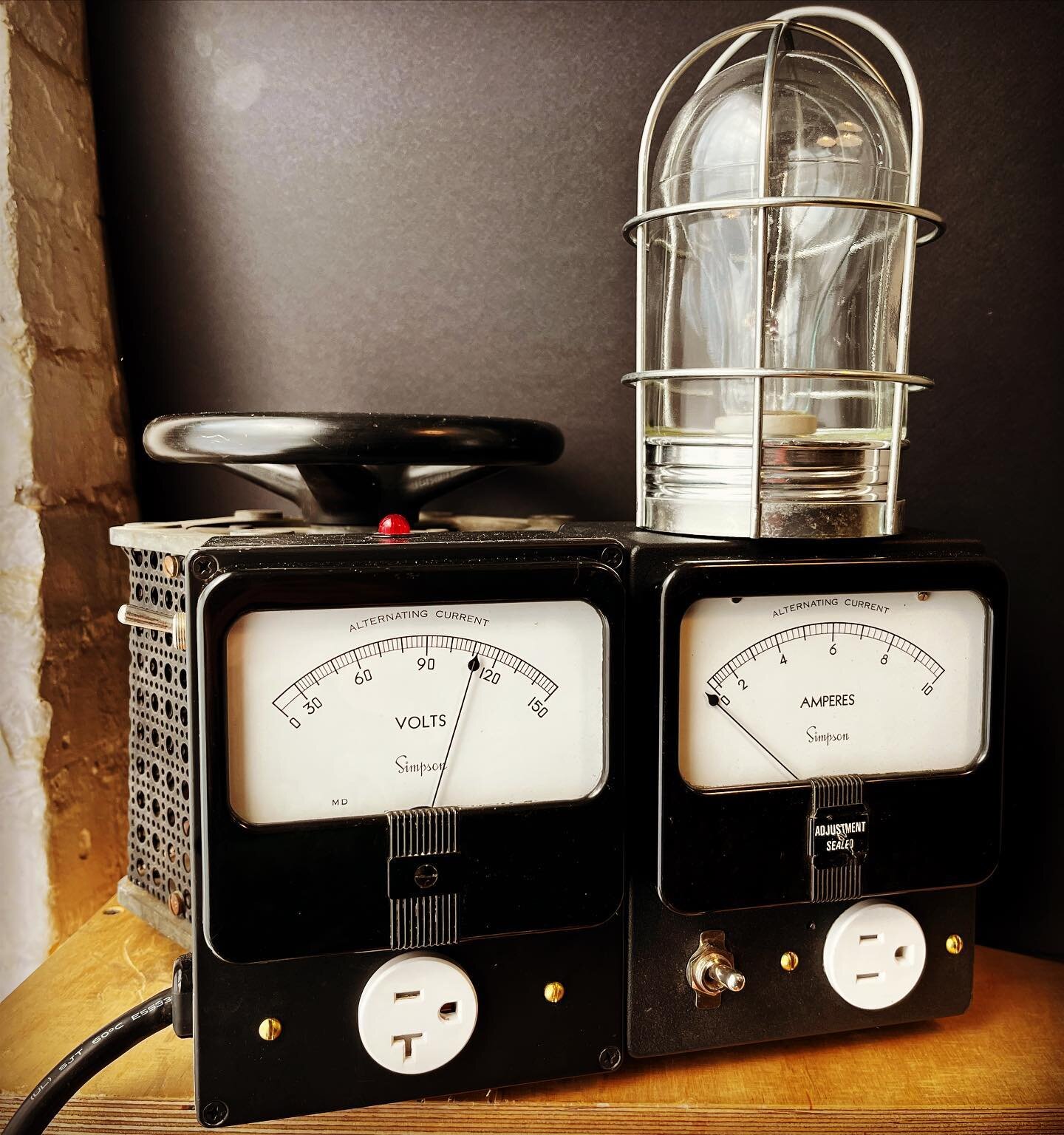 New Variac / Current Limiter Day! Constructed in the shop using a WWII era variable transformer, Hammond project boxes, and a couple of vintage Simpson meters. This piece of equipment allows full control of voltage the and safe power up of new build 