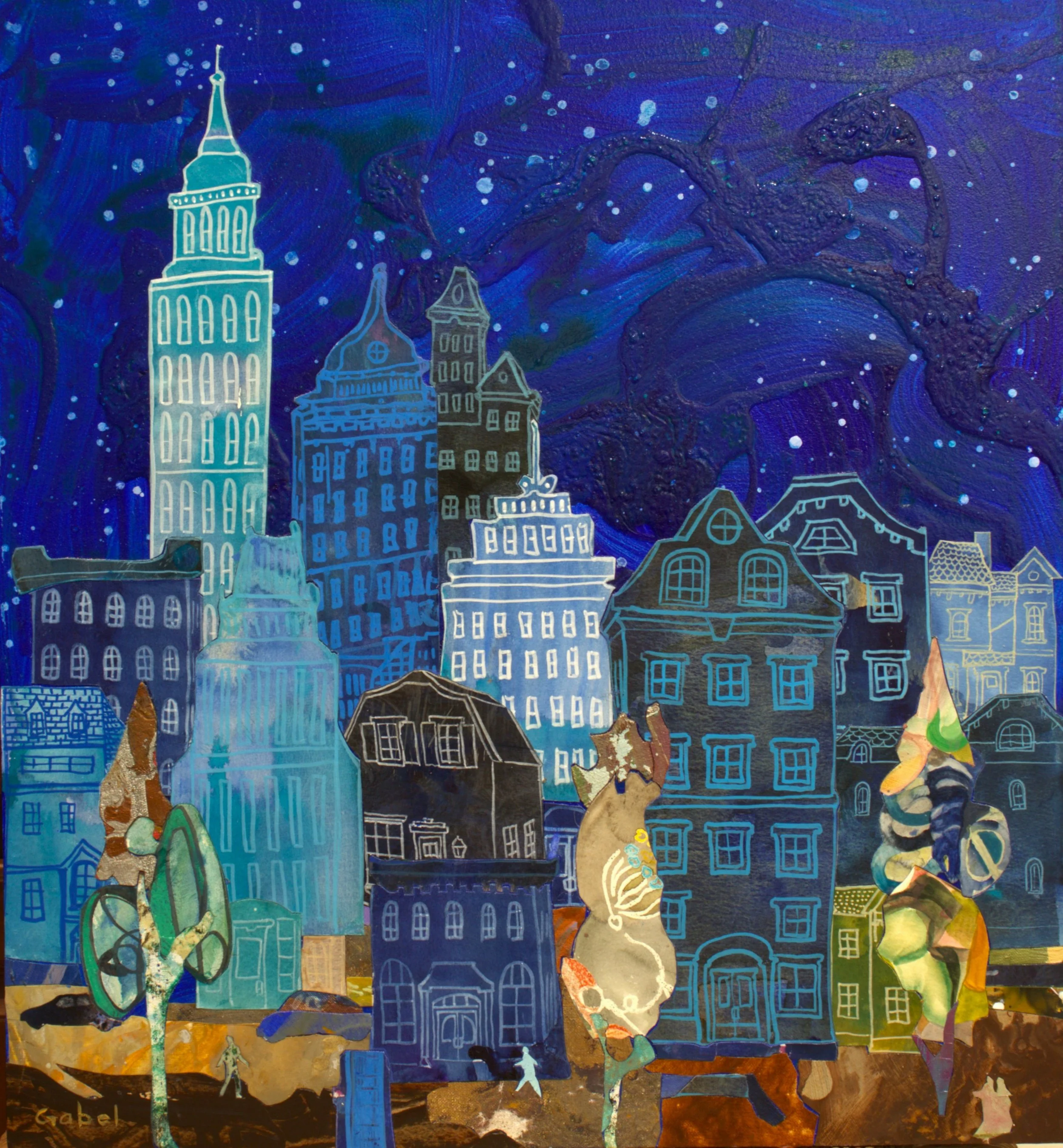 Night Sky
24"x22"
mixed media collage