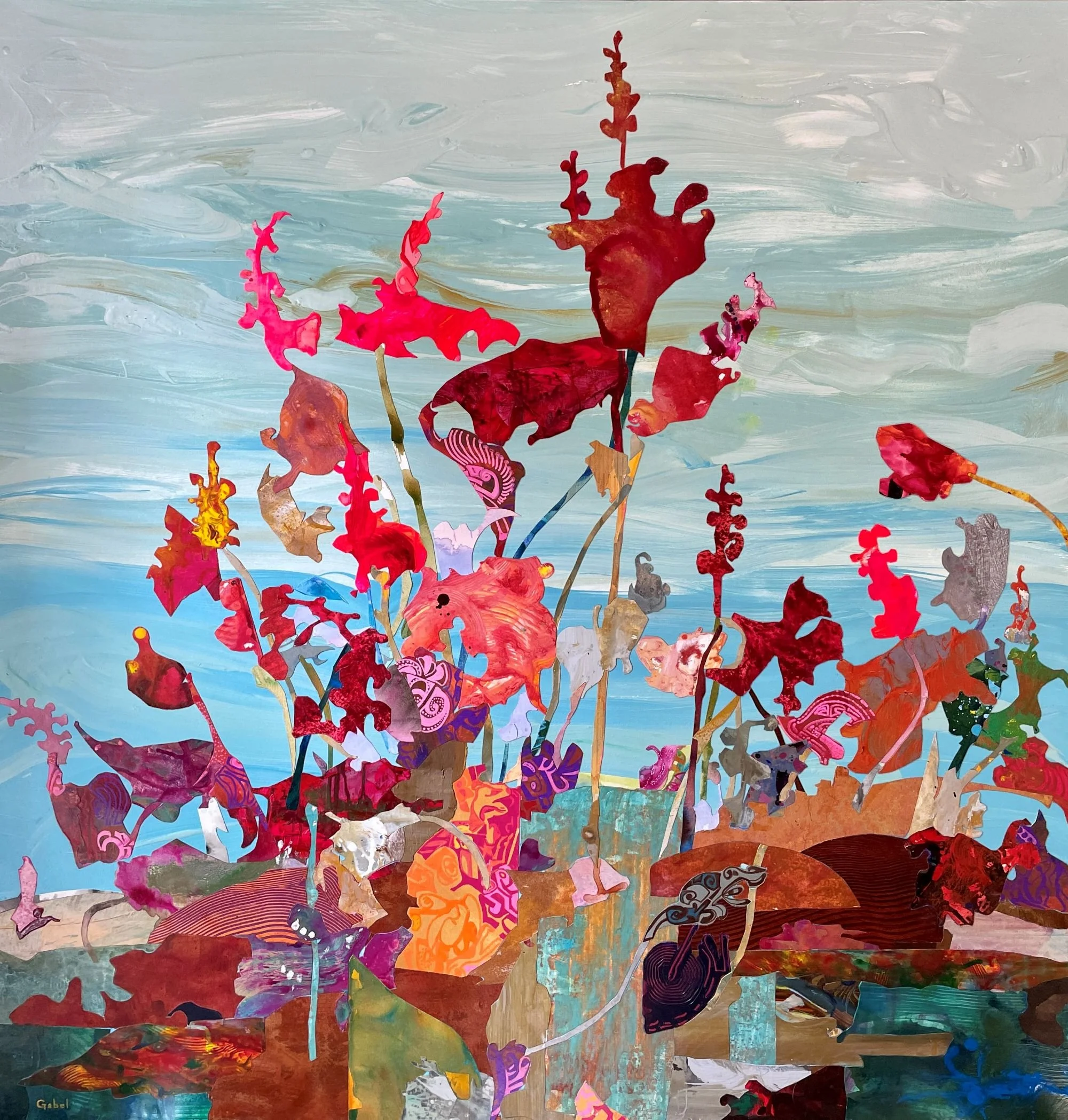 Crimson Pod
50"x48"
mixed media collage