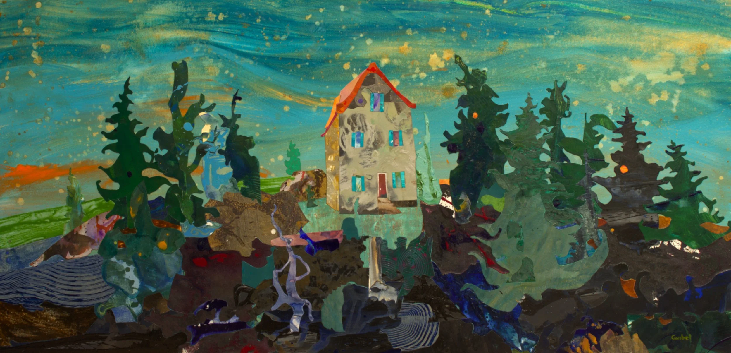 Amongst Cedars
24"x48"
mixed media collage