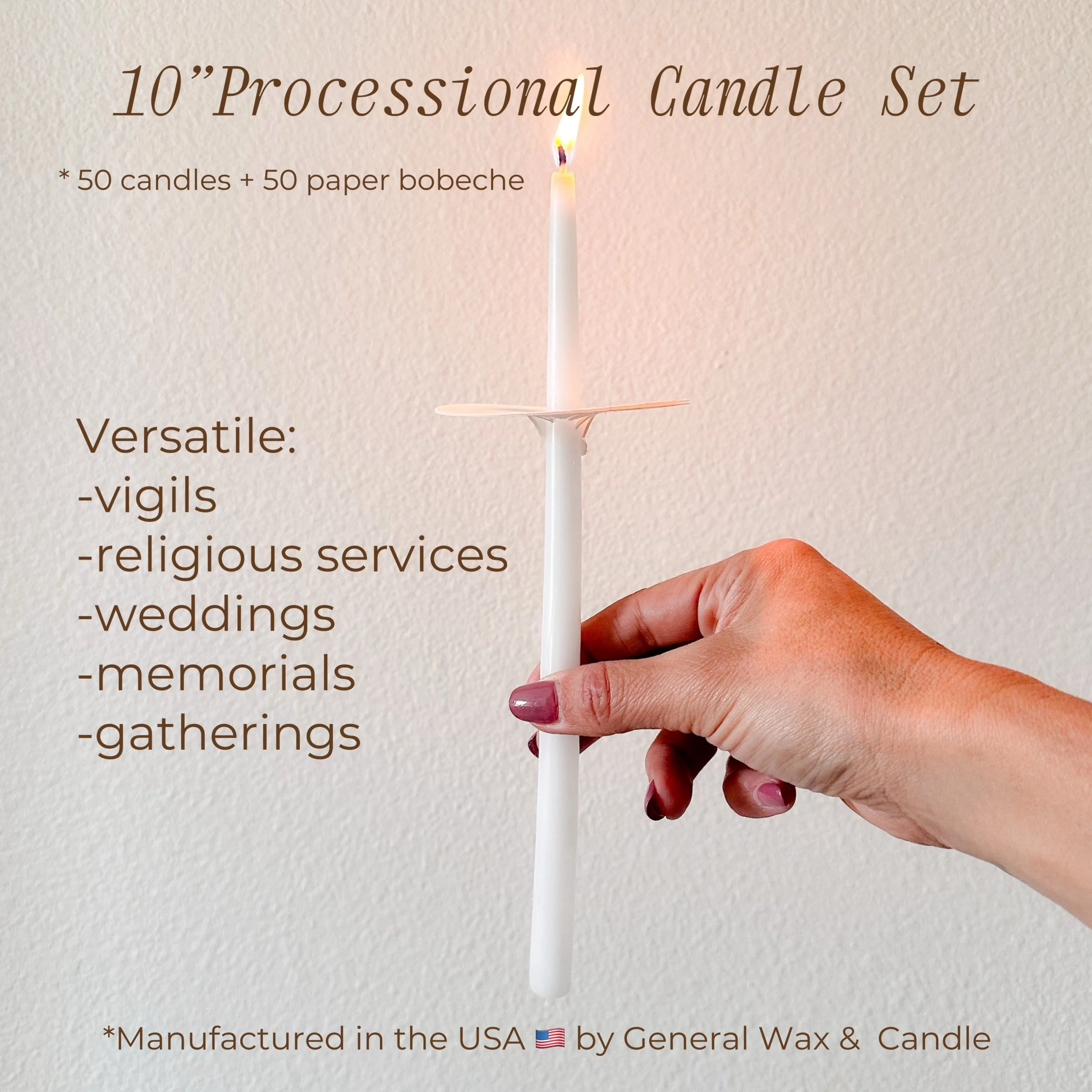 10″ Processional Candle with Bobeches — General Wax - Candles for Churches