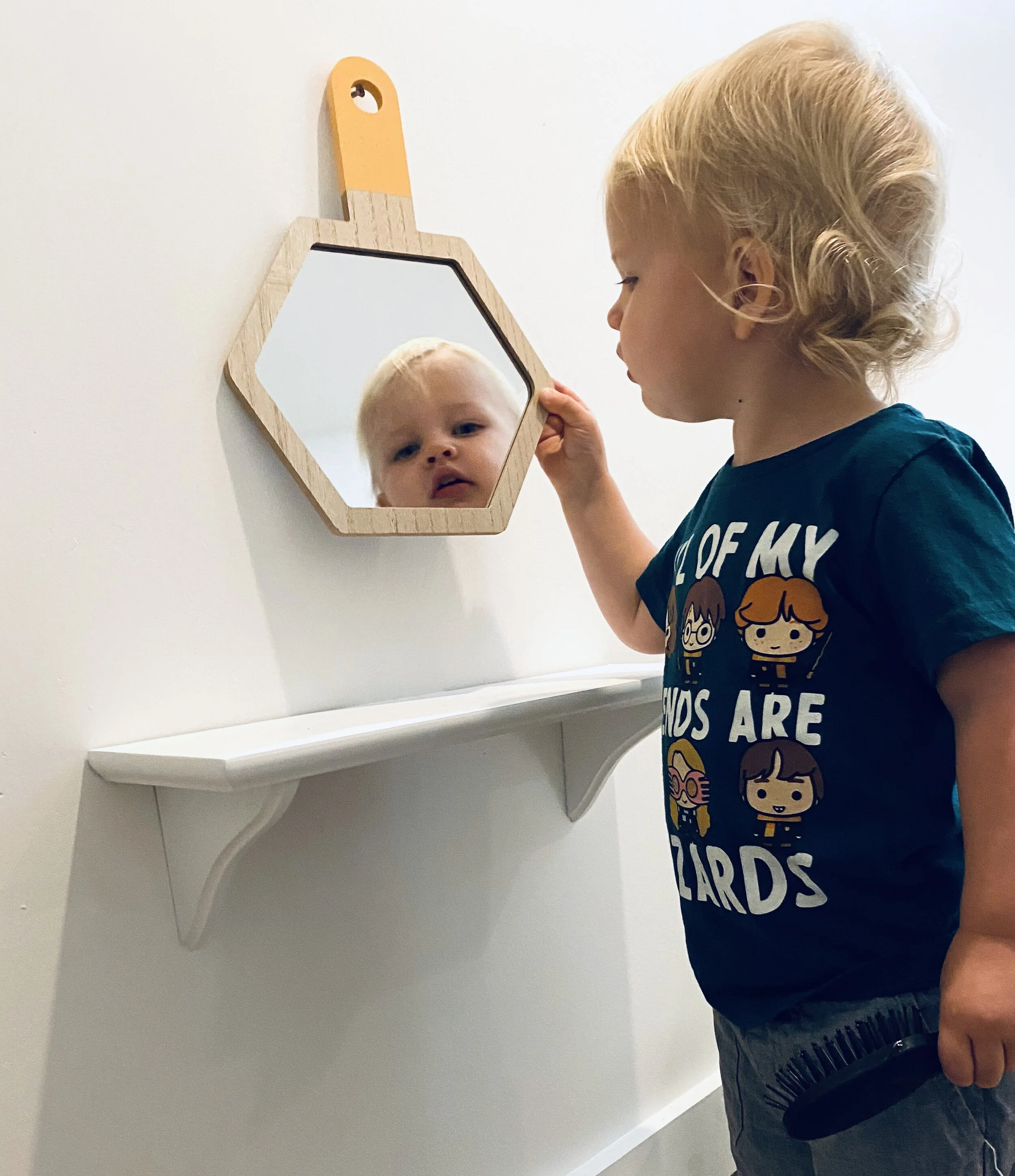 Brushing his hair after nap time