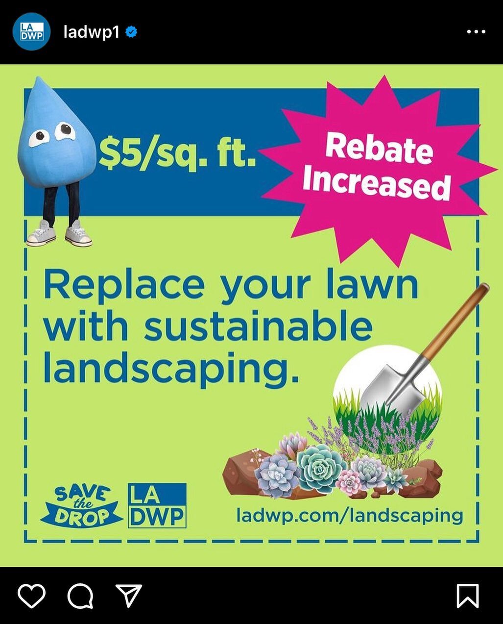 Take advantage of LADWP&rsquo;s most popular water conservation rebate  program and transform your lawn! 

Create a sustainable landscape that will not only help you save on your water bill by reducing your water use, but you will also help recharge 