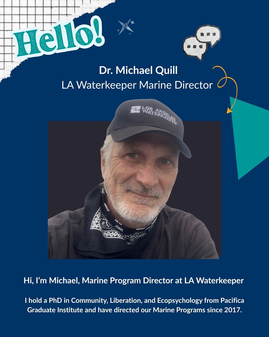 Meet our Marine Program Director, Michael Quill!

We sat down with him to discuss how his work helps monitor and protect ocean health and water quality all over LA County.

Swipe to read more ➡️