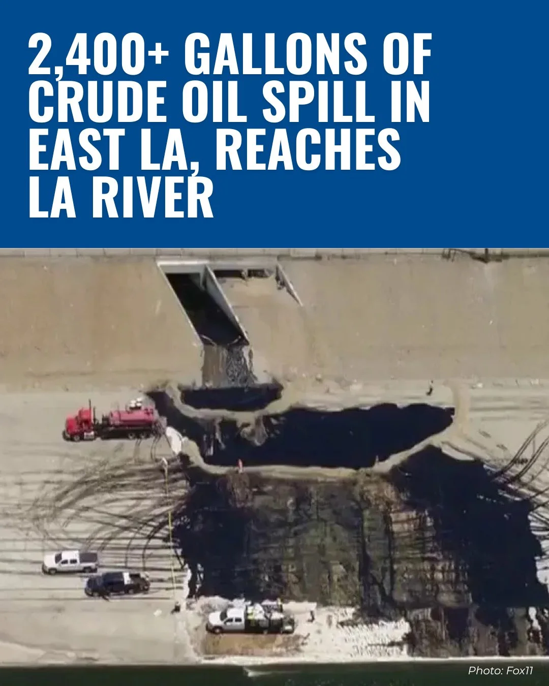 Late last night, an underground pipeline ruptured in East LA, spilling an estimated 2,400&ndash;3,000 gallons of crude oil near East Cesar Chavez and North Eastern avenues. Officials have reported that oil entered nearby storm drains and was released