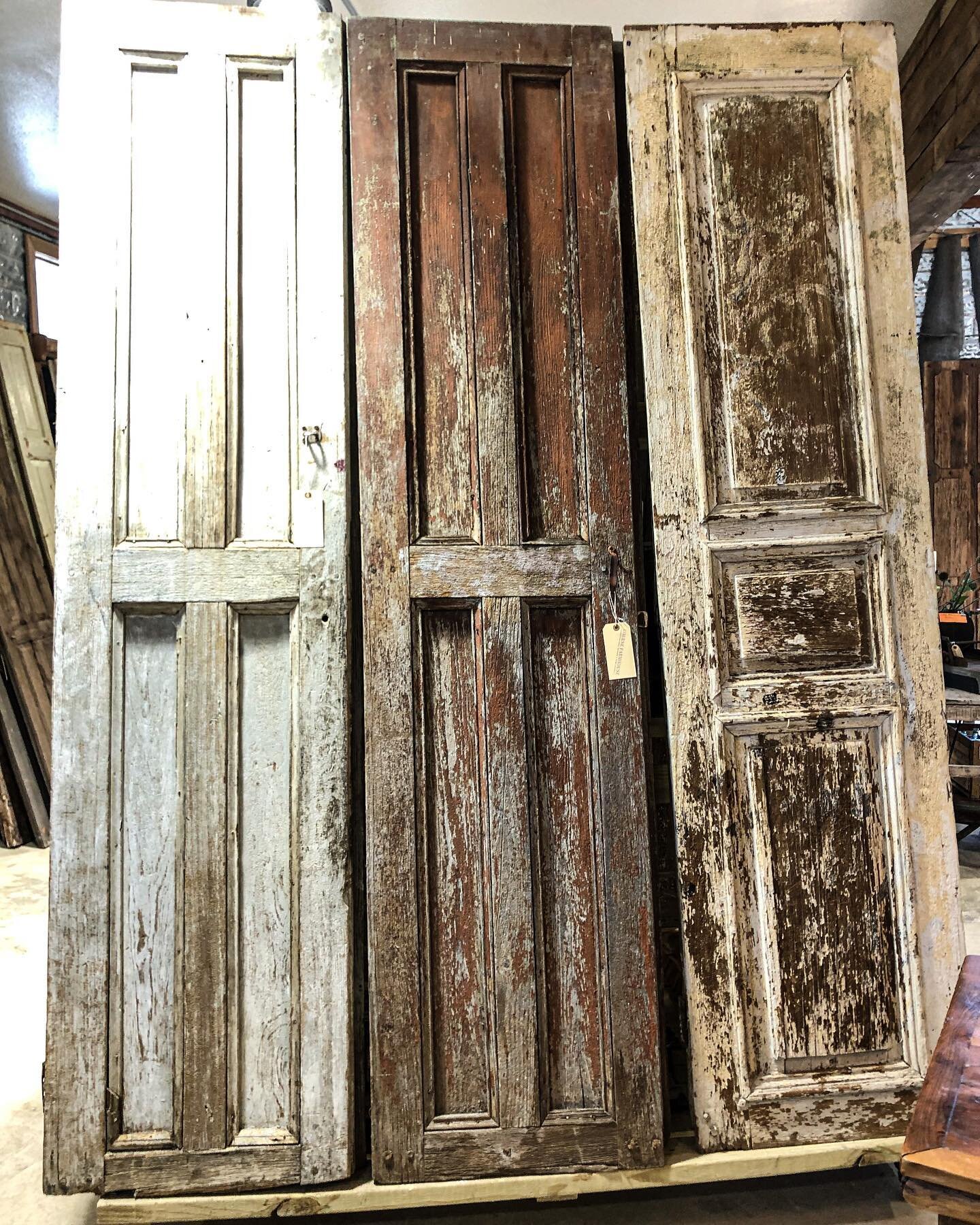 Just in!  These are 3 pair of doors &mdash; the pairs are very similar in size.  The pair in the middle measure approximately 98.5&rdquo; x 23.5&rdquo; each.  Sold individually. 

We&rsquo;re open Mon-Fri 10-5, Sat 10-6, Sun 12-3. We are located at 1