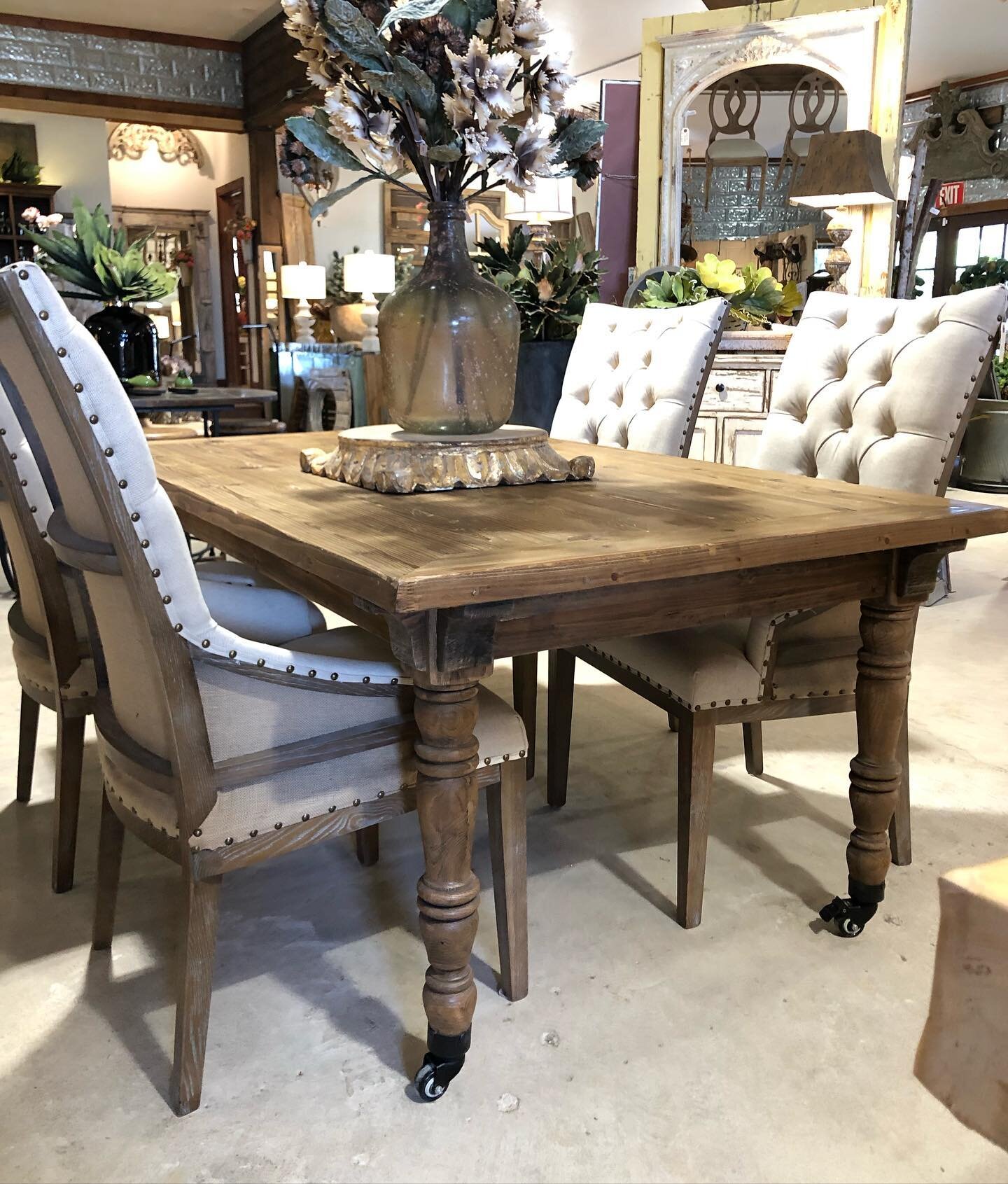 Sale!  This farmhouse table, originally priced at $2400, has been marked down by 25% and is now $1800. It measures approximately 72&rdquo; long, 42&rdquo; wide, and 30&rdquo; high.

We are located at 1499 S. Main St., next to the Dog &amp; Pony Grill