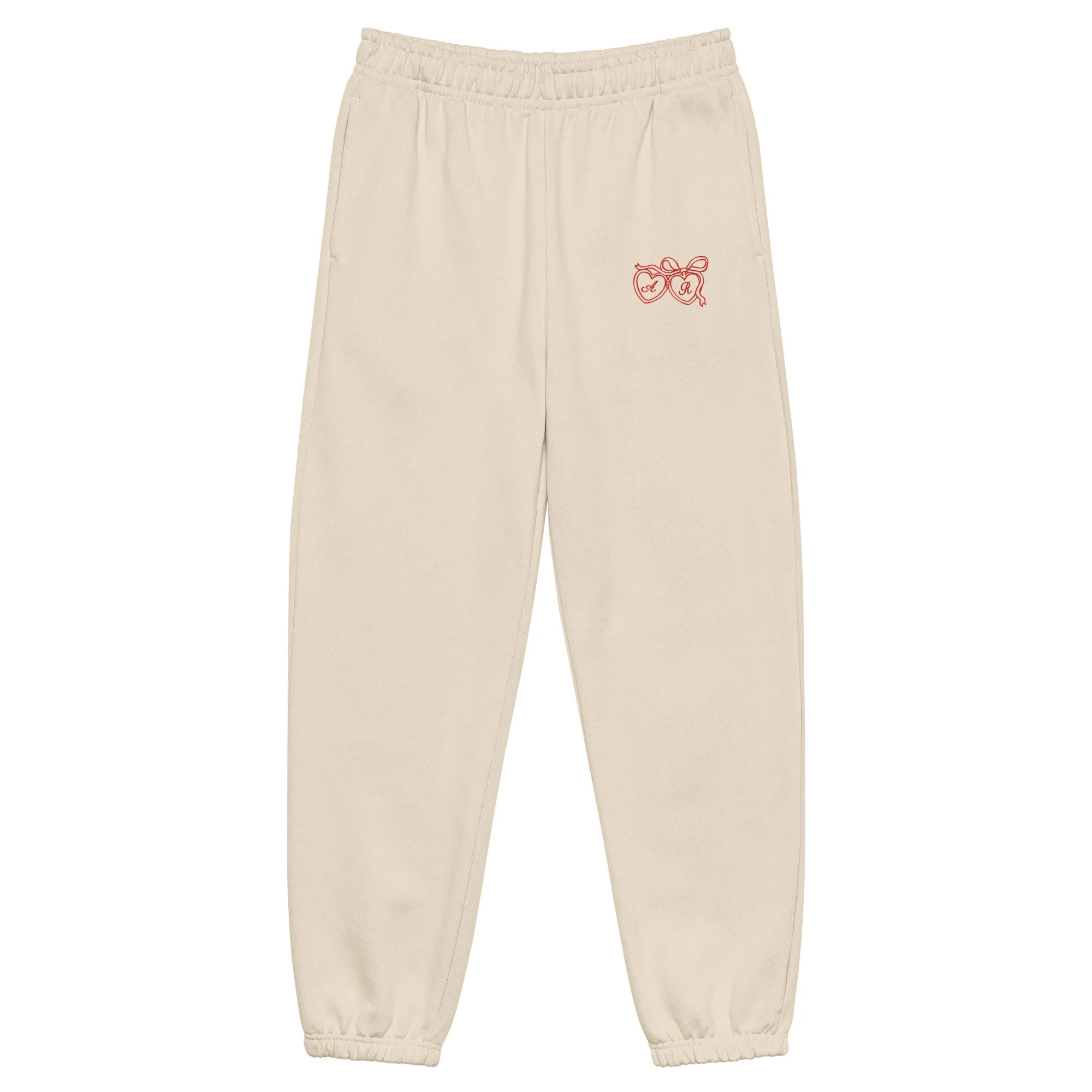 Custom Locket Sweatpants – Sand with Red Embroidery