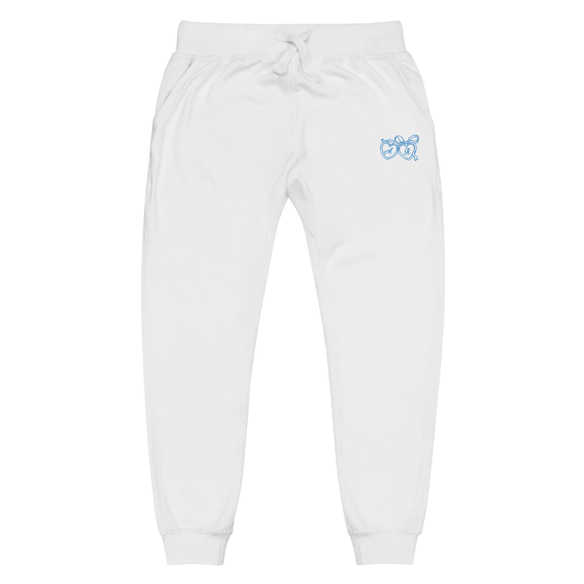 Custom Locket Sweatpants – White with Blue Embroidery