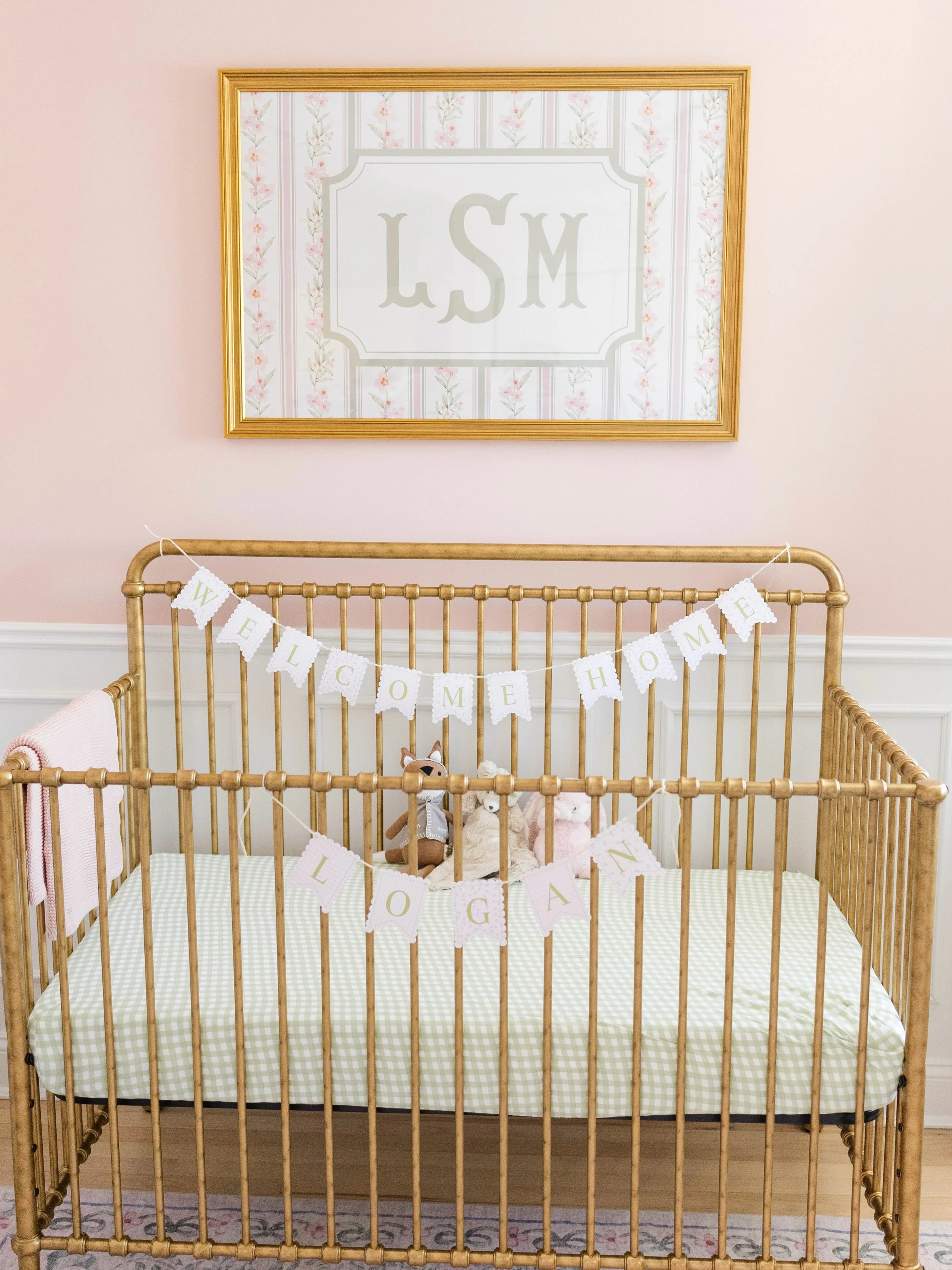 A sweet little welcome home banner and custom monogram print for a sweet little girl 💕💗

photos by: @lisalindphoto 💖