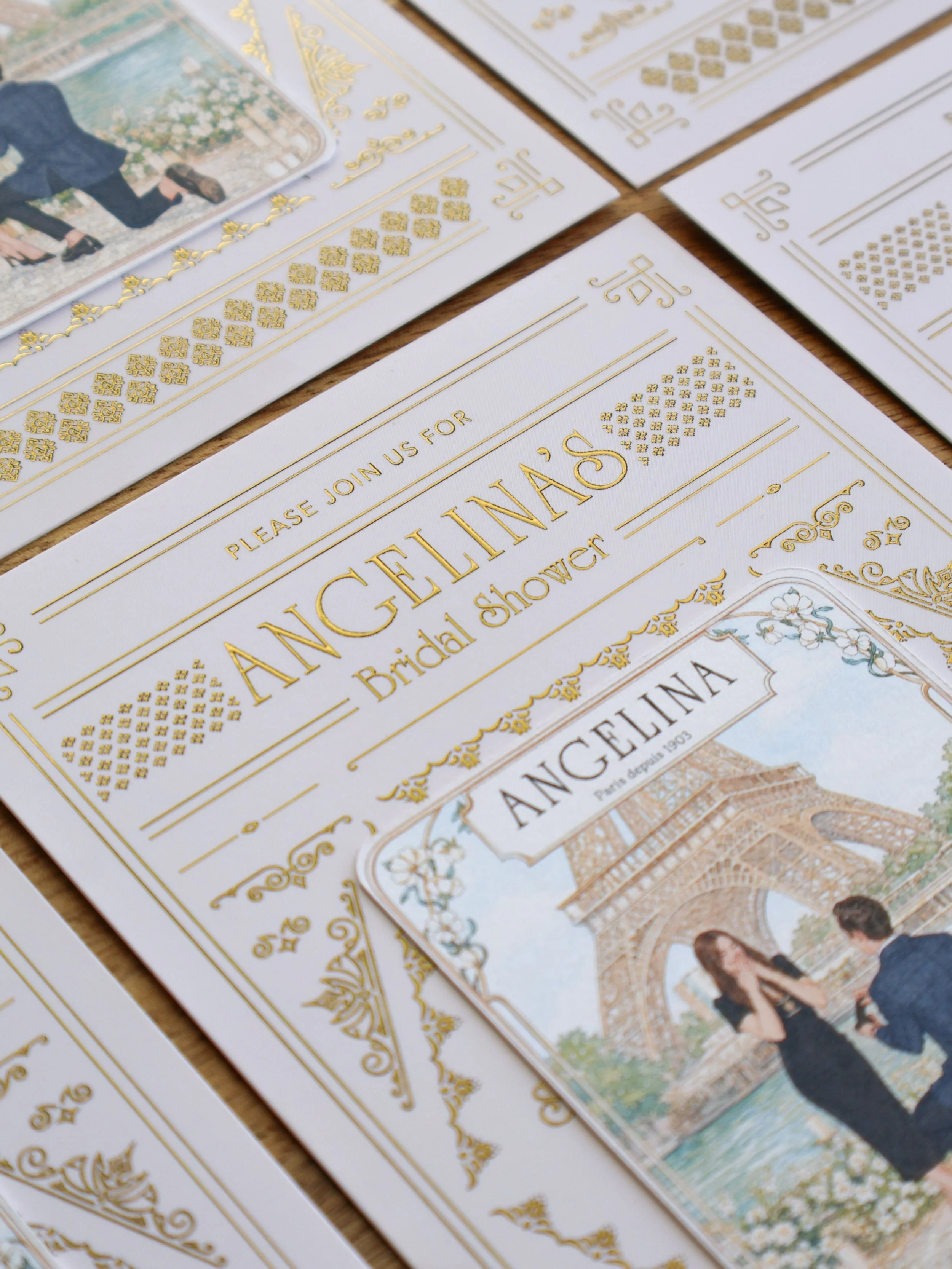 It started with a gold foil invitation and illustrated details card inspired by the beautiful packaging of @angelina_paris ✨