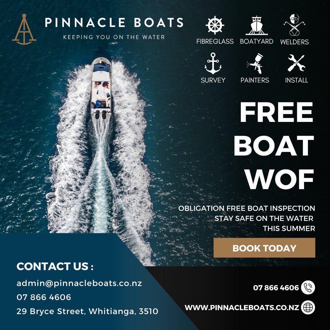 Got a few niggles on your boat and your not sure if its a major or cosmetic issue?

We are dedicated to keeping you all safe on the water this summer.

Pinnacle Boats is offering obligation free boat inspections with a NZ Marine fully qualified Shipw