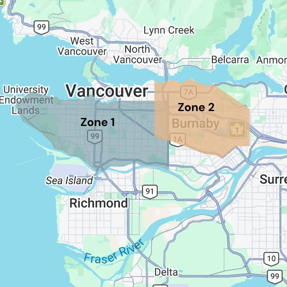 The Raintown Dog Walking Service Area Map.