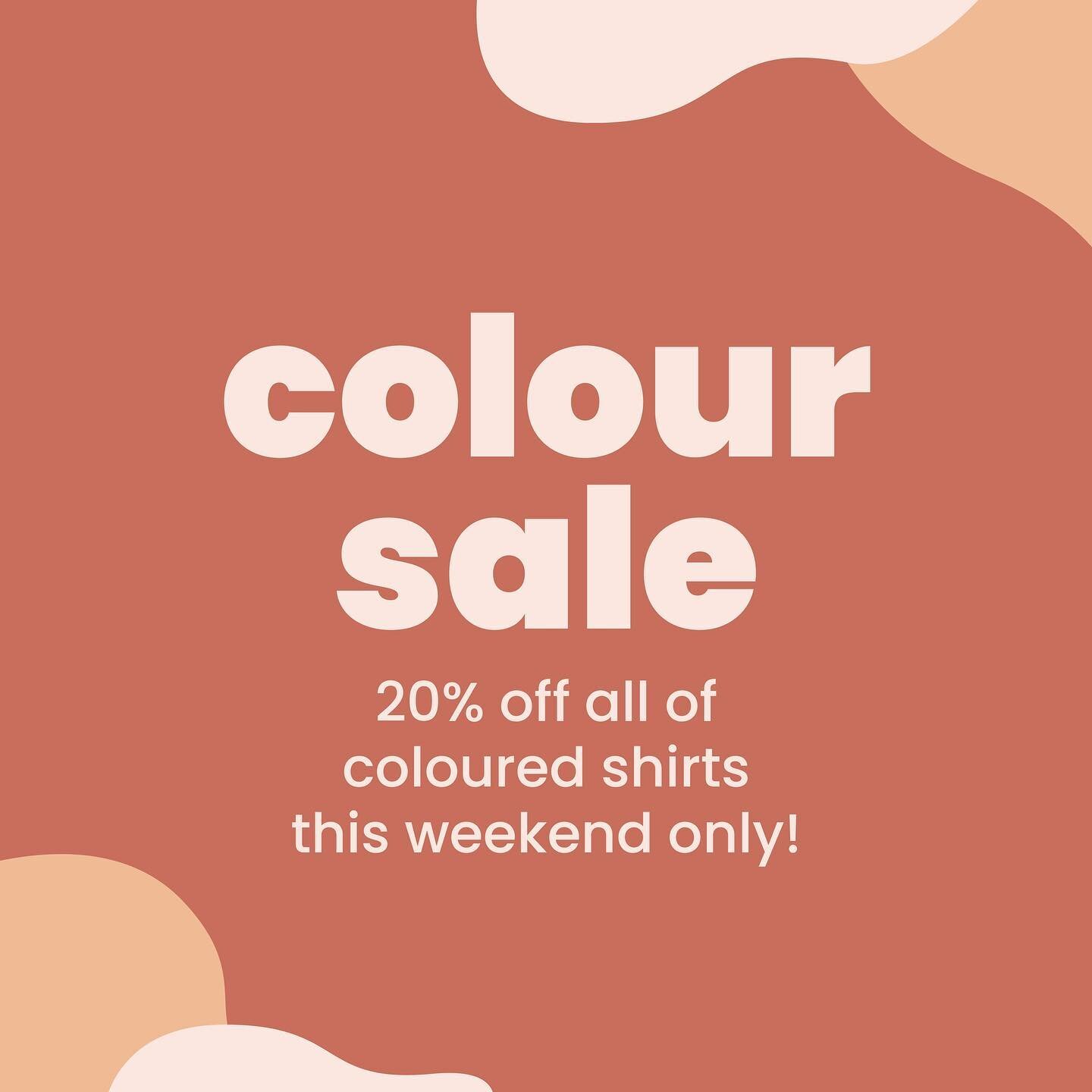 SALE! Take 20% off any of our coloured tshirts for the whole family with code COLOUR20 🤍 The sale runs until Monday at noon so get your shop on! 

Excludes black, white, grey and natural shirts.