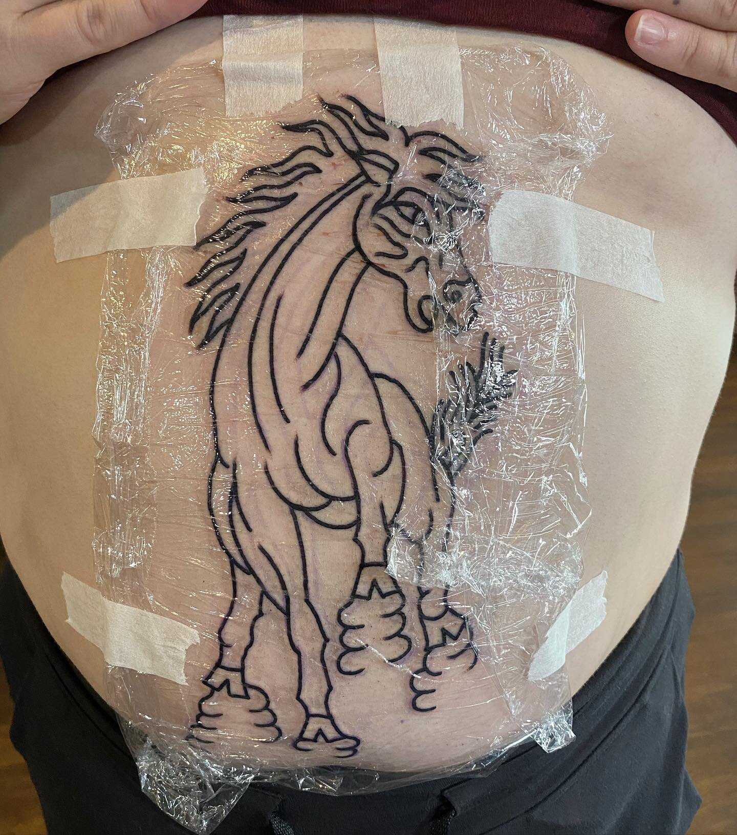 Sneak peak at a cool tummy piece coming at ya! Thanks @freakmeats this thing will be real dark when it&rsquo;s done. Thanks for sitting still enough for me to slam this in!! You did an amazing job! 

#liprattattoo #tattoo #traditionaltattoo
#traditio