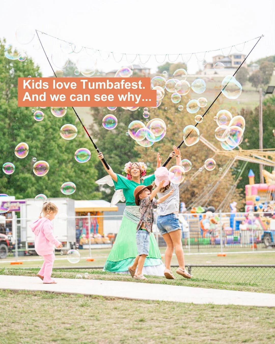 Kids love Tumbafest, and it's the perfect event to bring the whole family along this year 🎶

There&rsquo;ll be plenty of fun with: 

🦖  @dinkumdinosaursentertainment shows + exhibits 

🎈 @balloonaticbruce &rsquo;s balloon creations + shows

🫧 Bub
