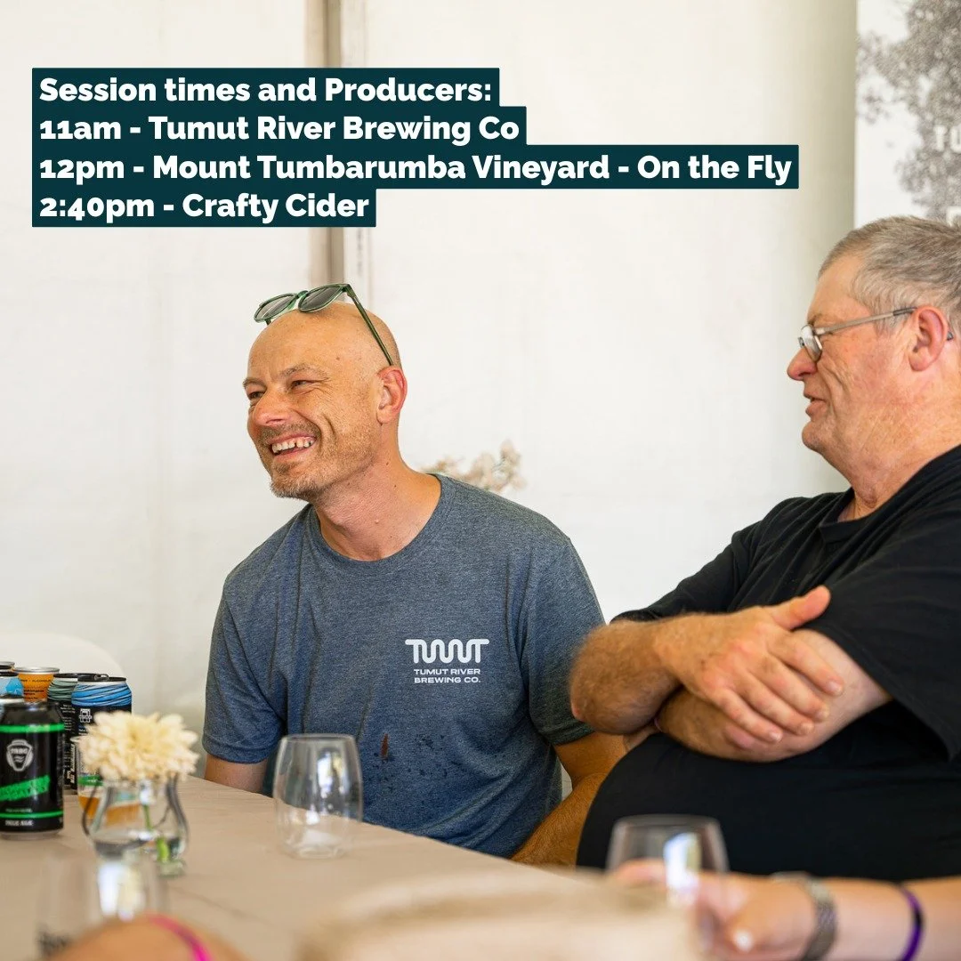 Whilst you're at Tumbafest why not Meet the Makers of our award winning and locally produced wine, beer and spirits? 🍷🍺

This year you get the chance to Meet the Maker of some of our Ray White Rural Tumbarumba Wine Courtyard producers. Chat to them