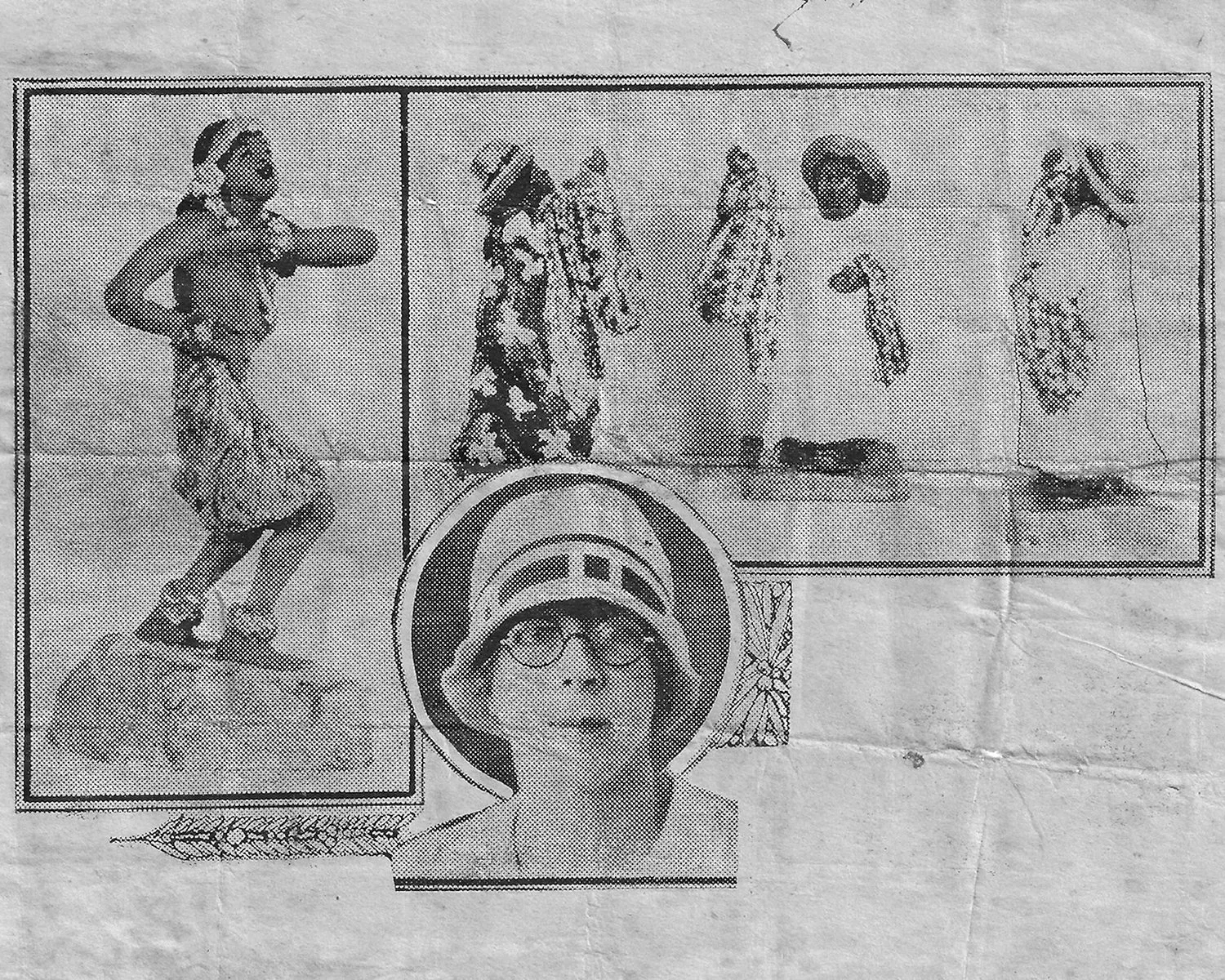 Honolulu Star Advertiser newspaper clipping of Kate Kelly with her miniature hula and lei seller sculptures.